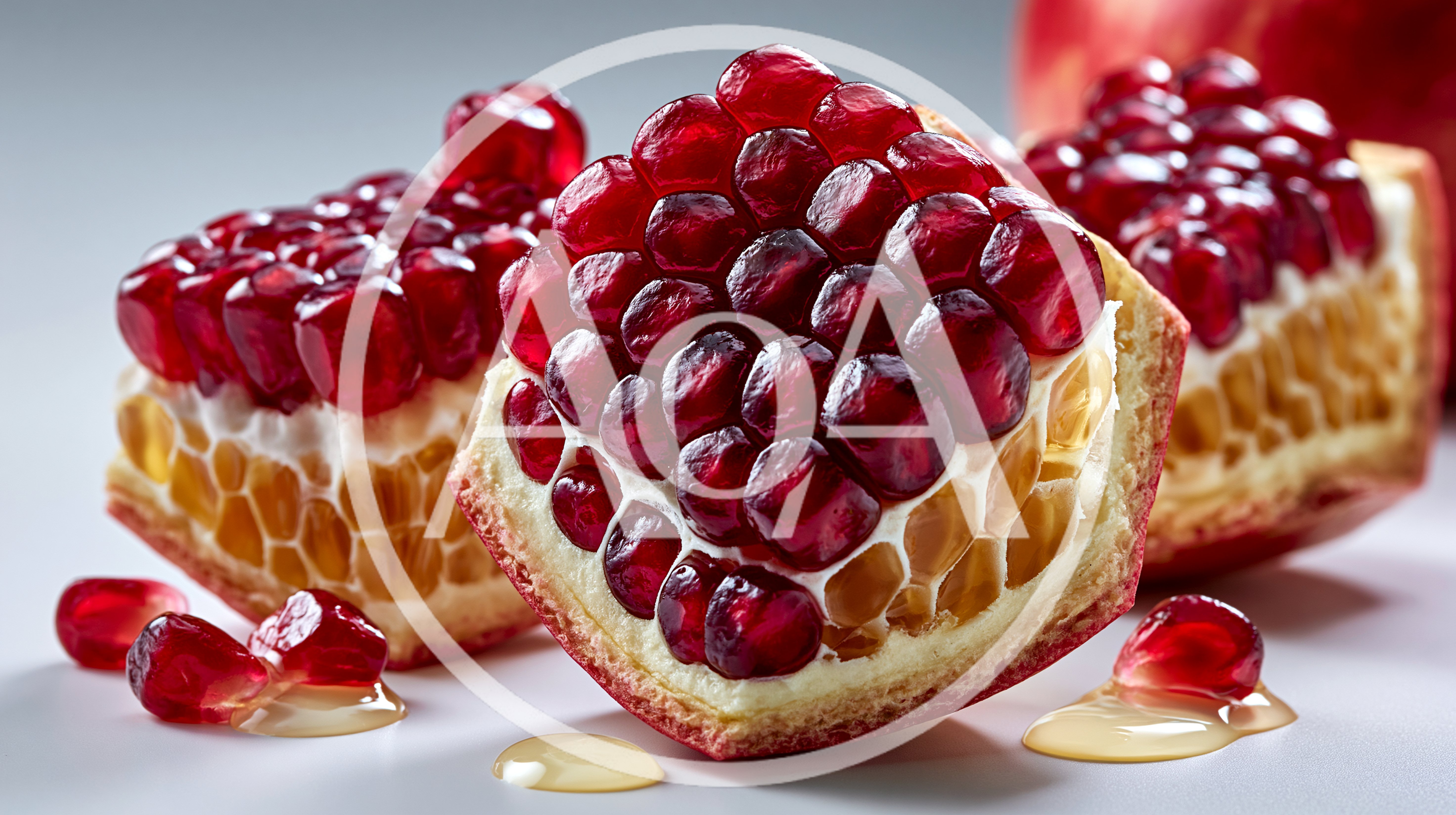 Fresh Pomegranate Segments With Juicy Arils And Honey