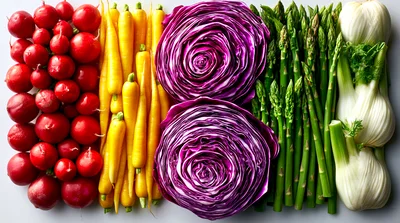 Fresh Raw Vegetables Arranged In Vertical Rows