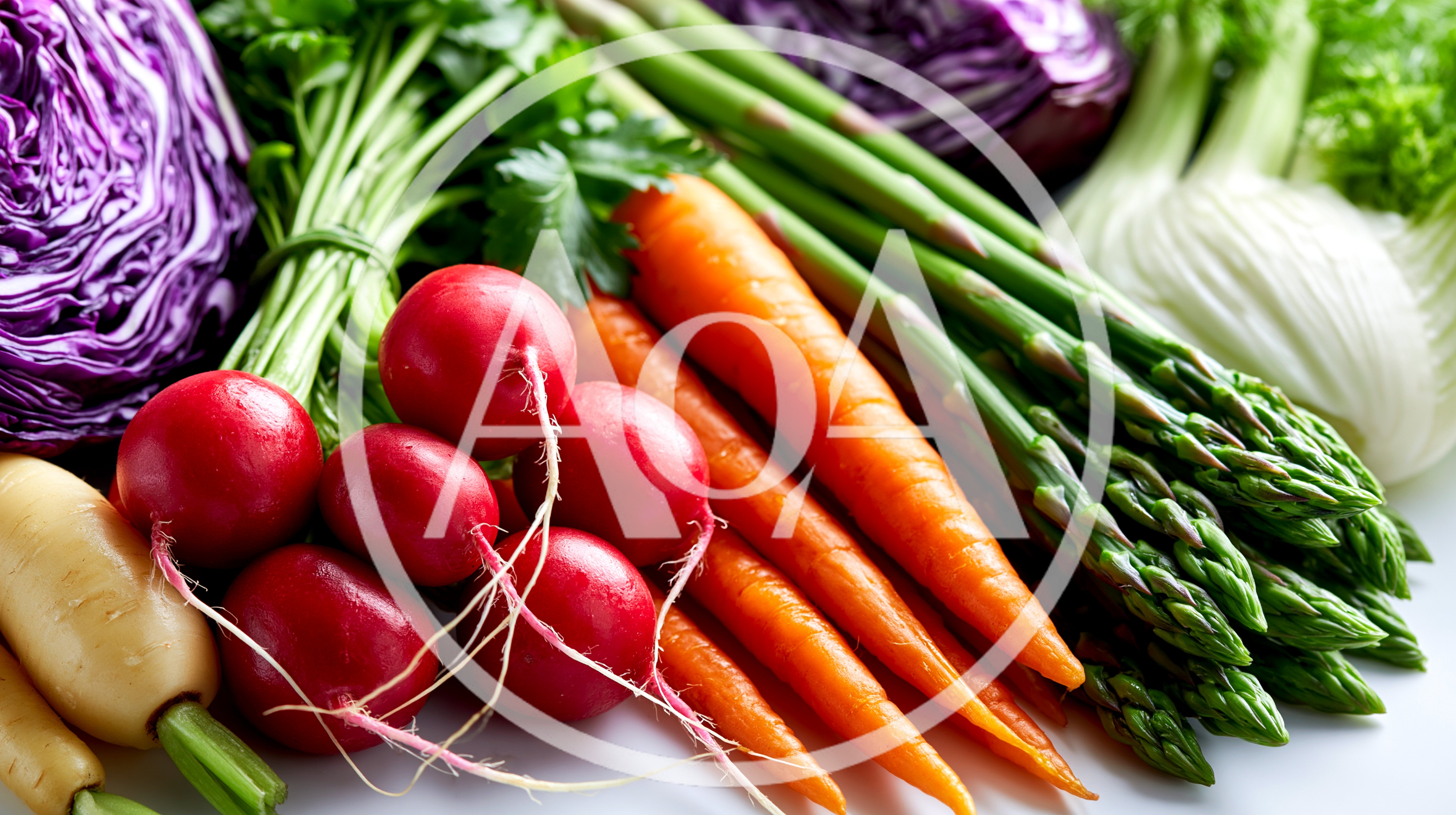Fresh Assorted Vegetables Including Radishes Carrots And Asparagus