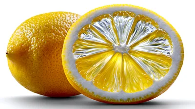 Whole Lemon And Sliced Lemon Half On White Background