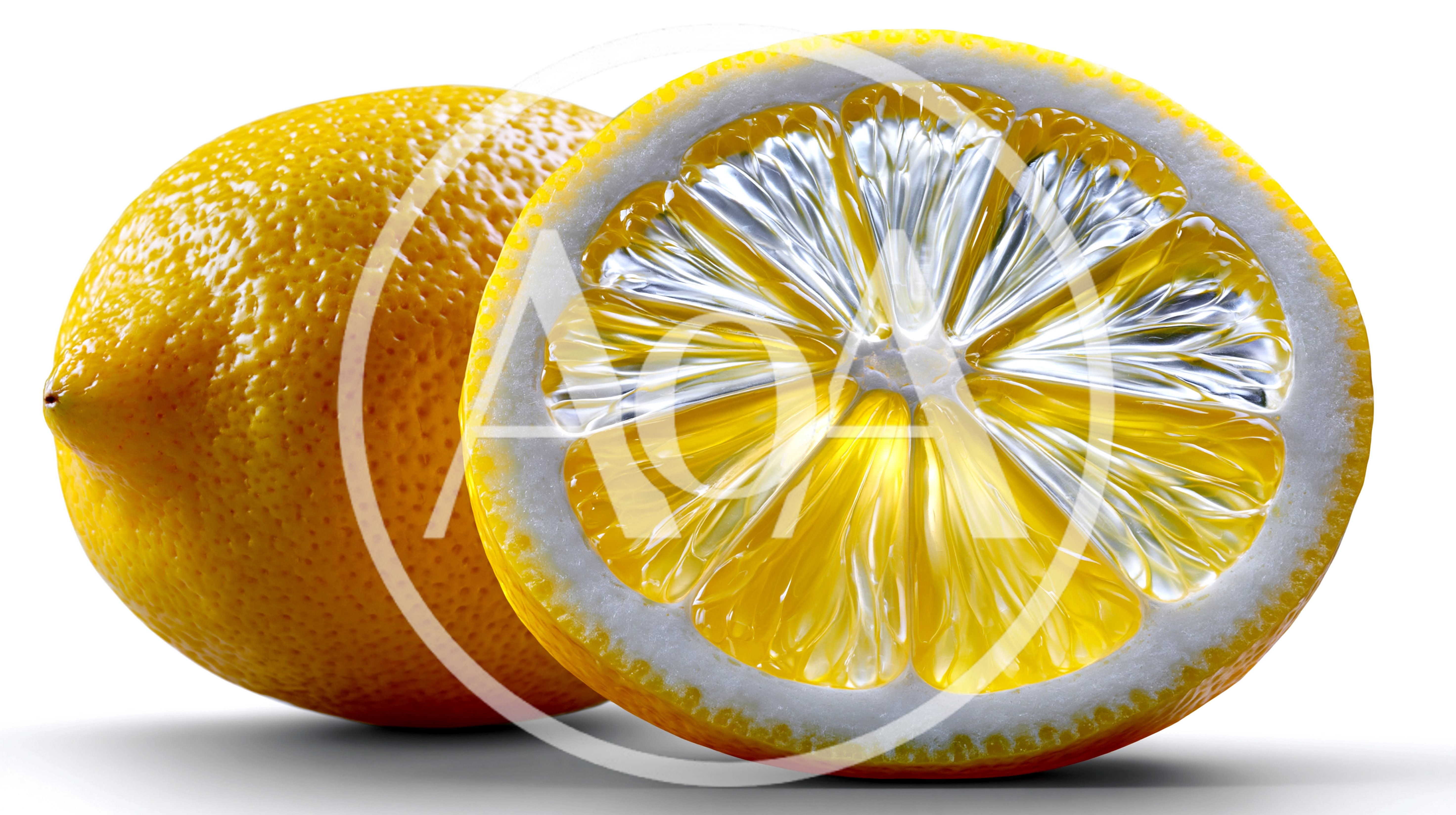Whole Lemon And Sliced Lemon Half On White Background