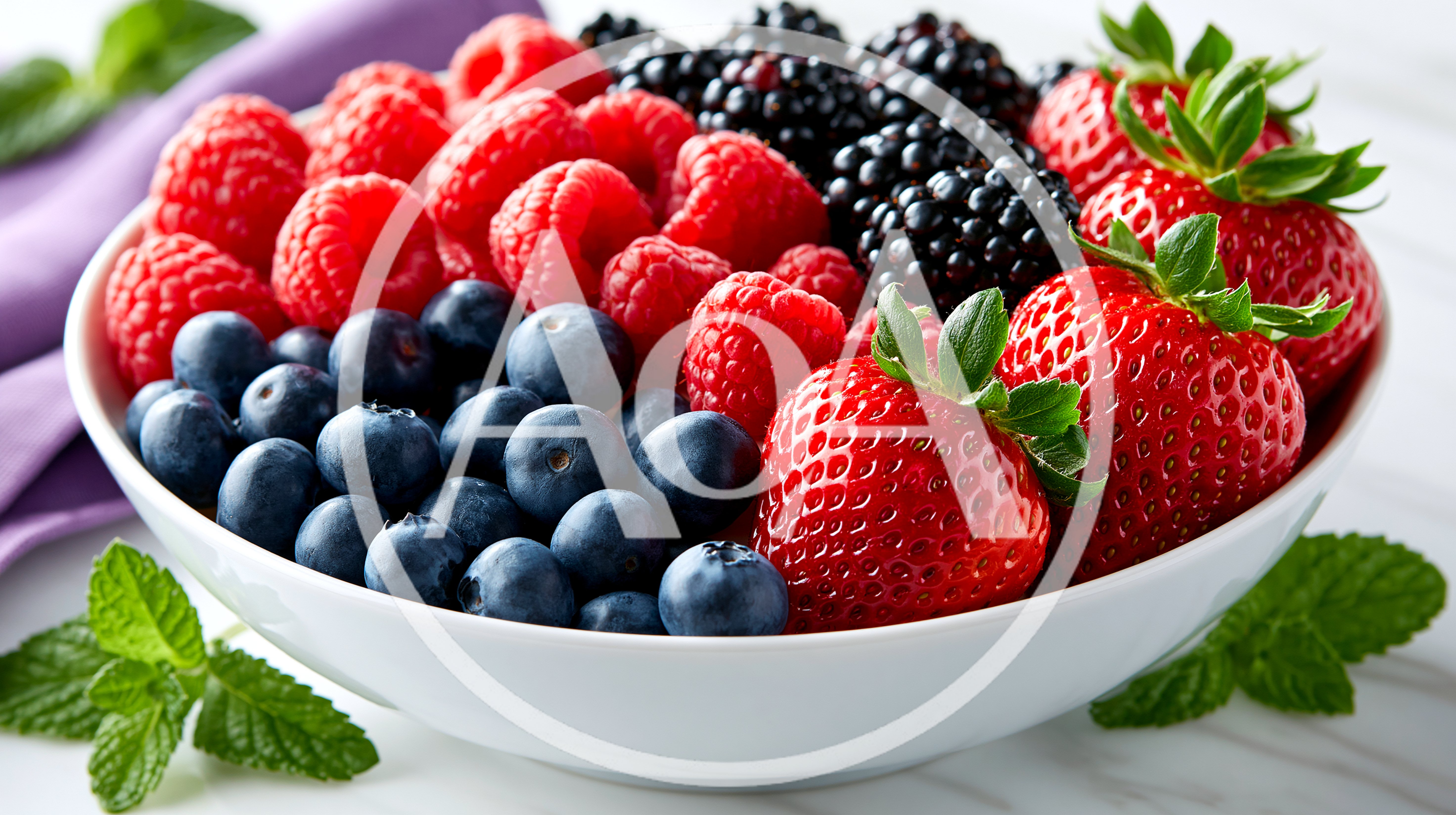 Fresh Mixed Berries In A White Bowl