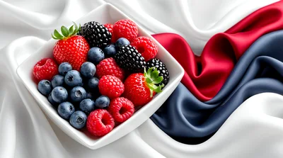 Fresh Mixed Berries In A White Bowl