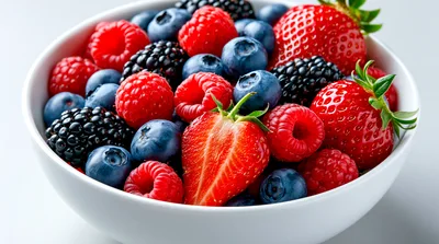 Fresh Mixed Berries In A White Bowl