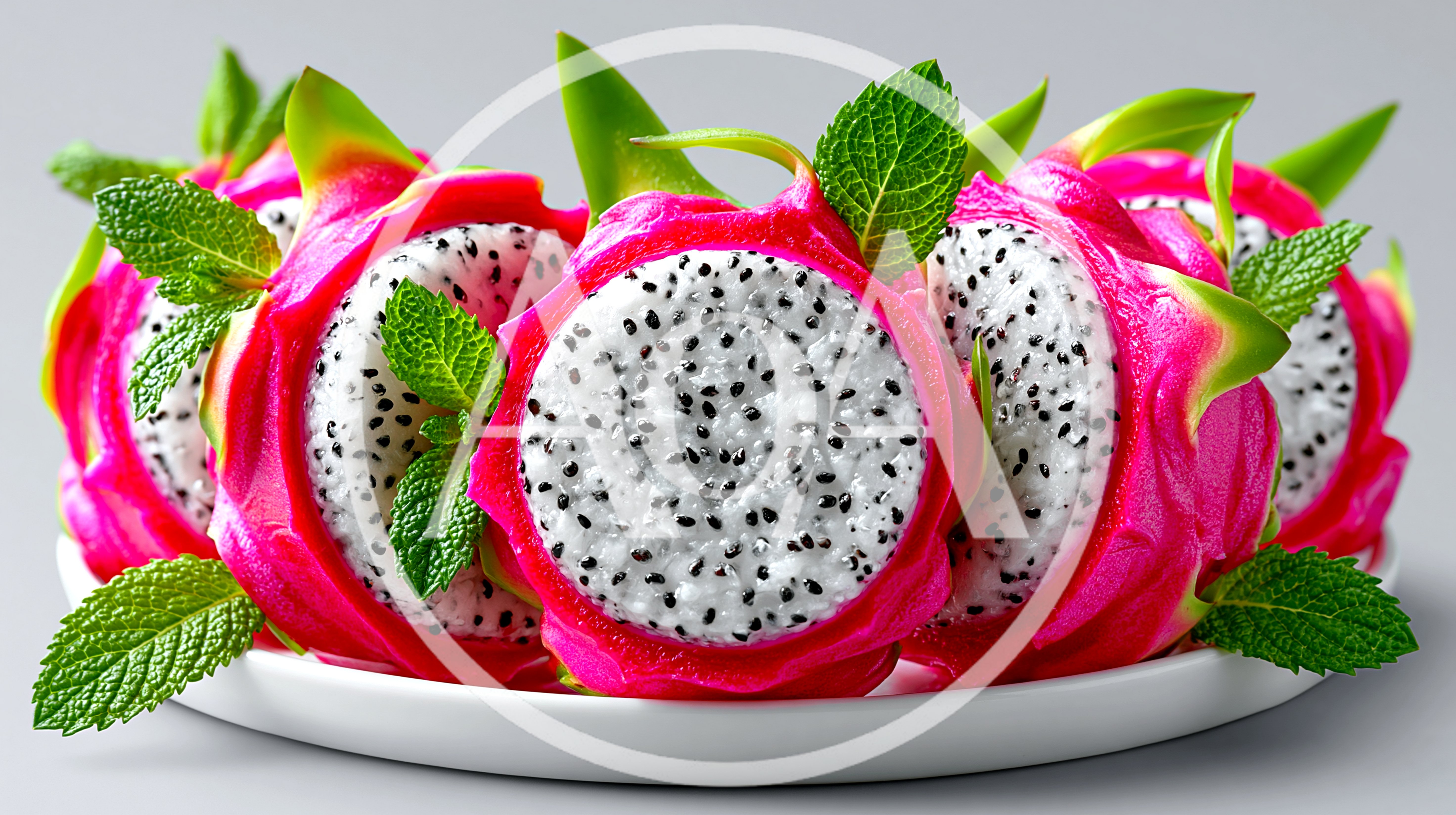 Fresh Sliced Dragon Fruit With Mint Leaves
