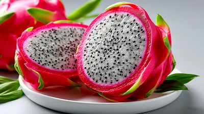 Fresh Sliced Dragon Fruit On A White Plate