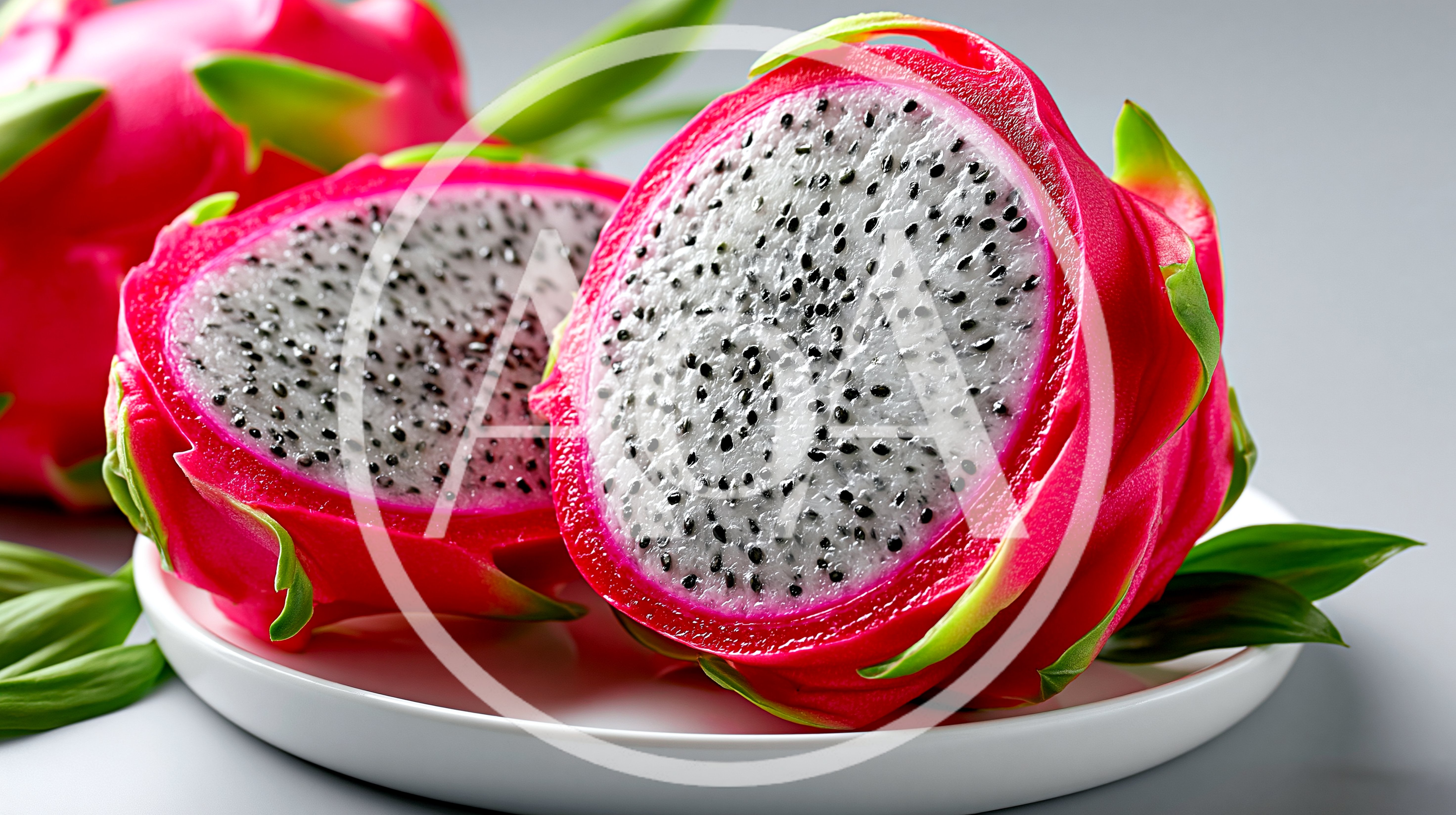 Fresh Sliced Dragon Fruit On A White Plate