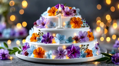 Three Tier Birthday Cake With Number One Candle