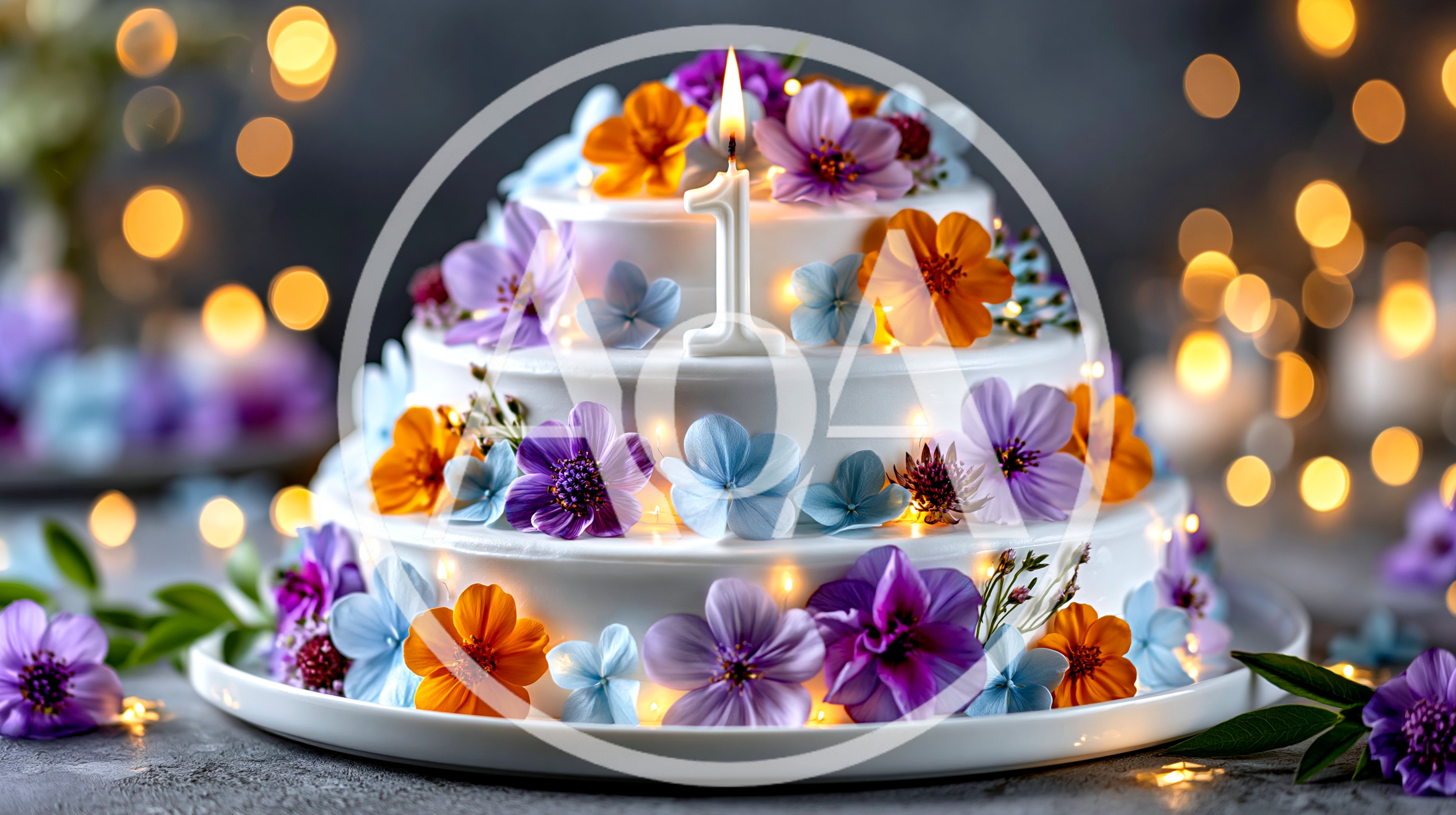 Three Tier Birthday Cake With Number One Candle