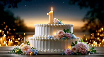 Two Tier Birthday Cake With Number One Candle
