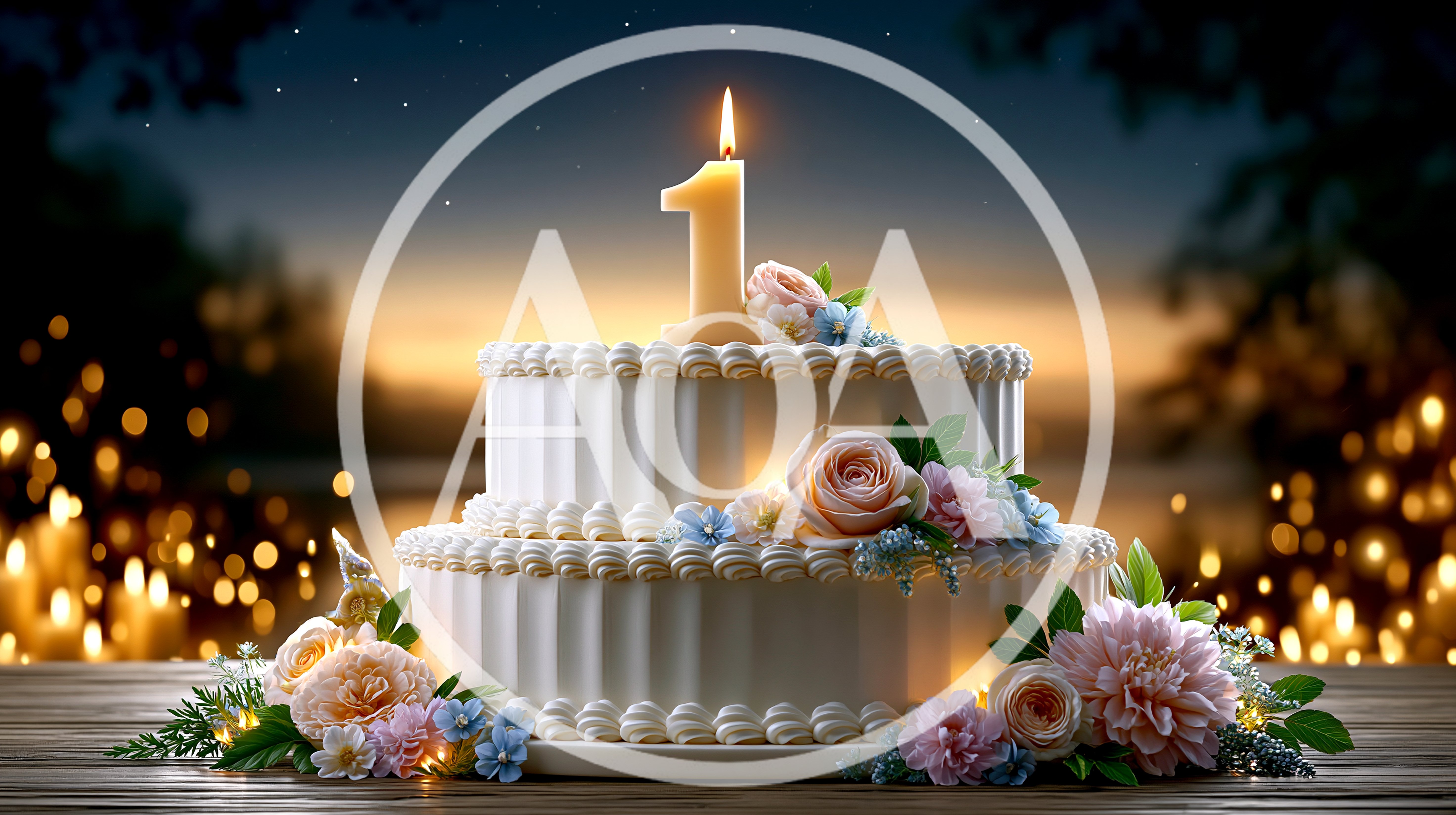 Two Tier Birthday Cake With Number One Candle
