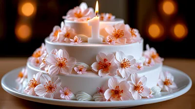 Three Tiered First Birthday Cake With Floral Decorations
