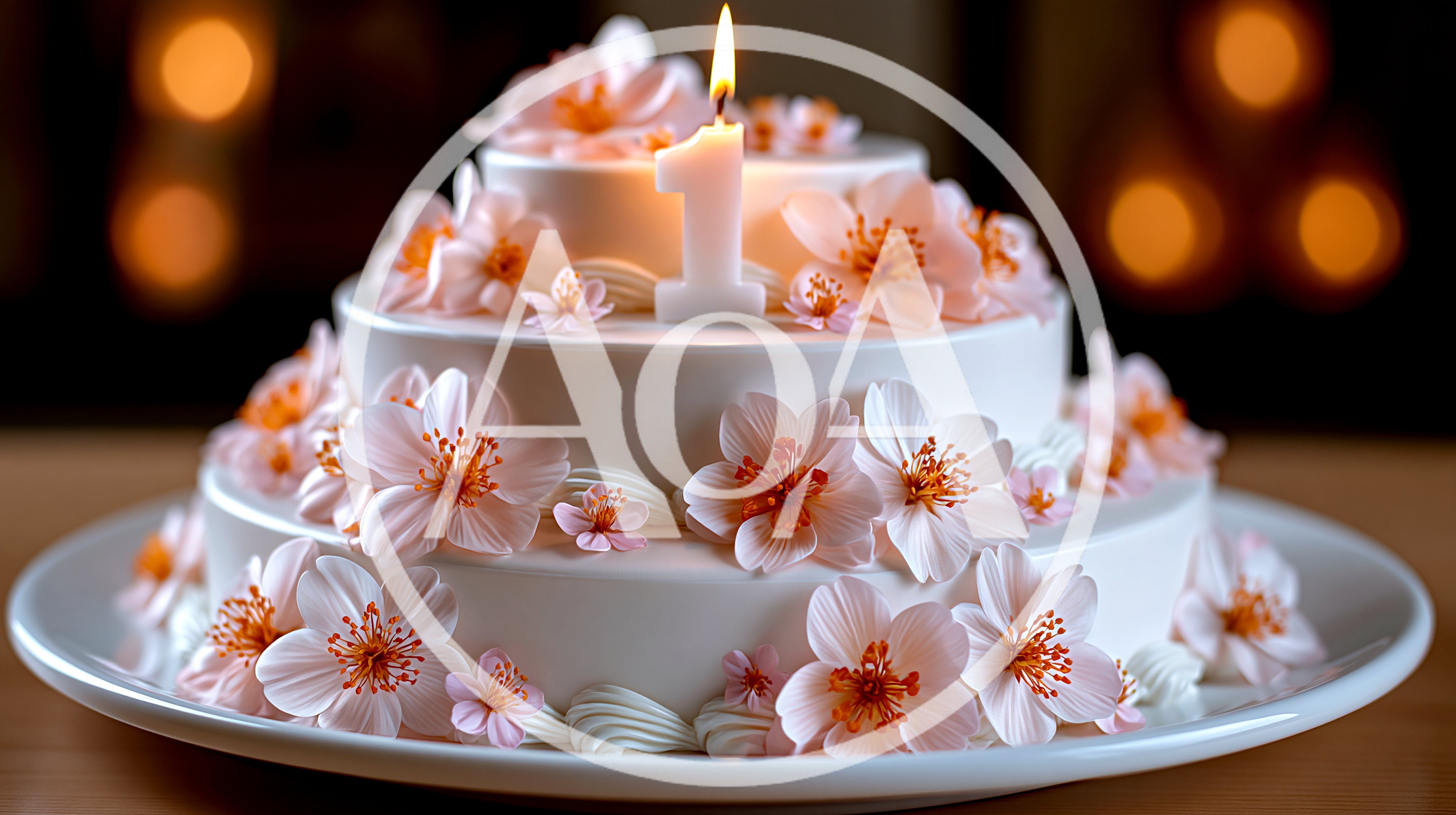 Three Tiered First Birthday Cake With Floral Decorations