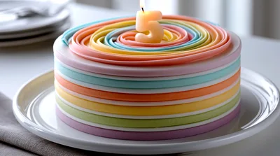 Pastel Layered Birthday Cake With Number Five Candle