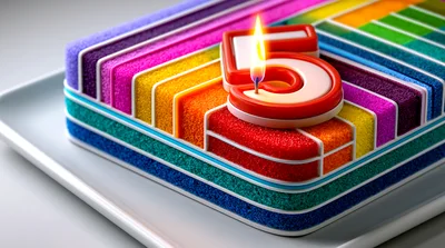 Rainbow Layered Birthday Cake With Number Five Candle