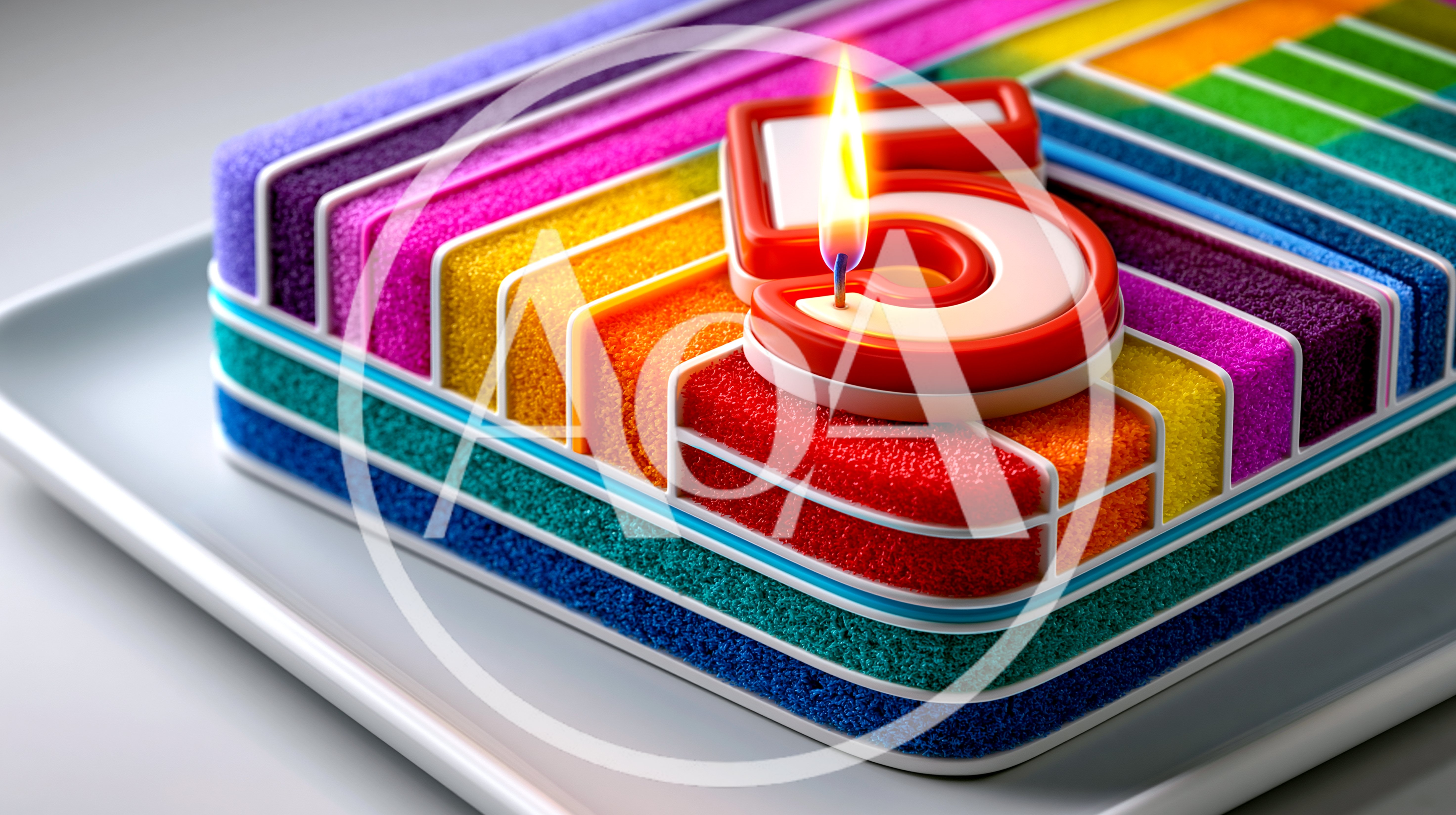 Rainbow Layered Birthday Cake With Number Five Candle