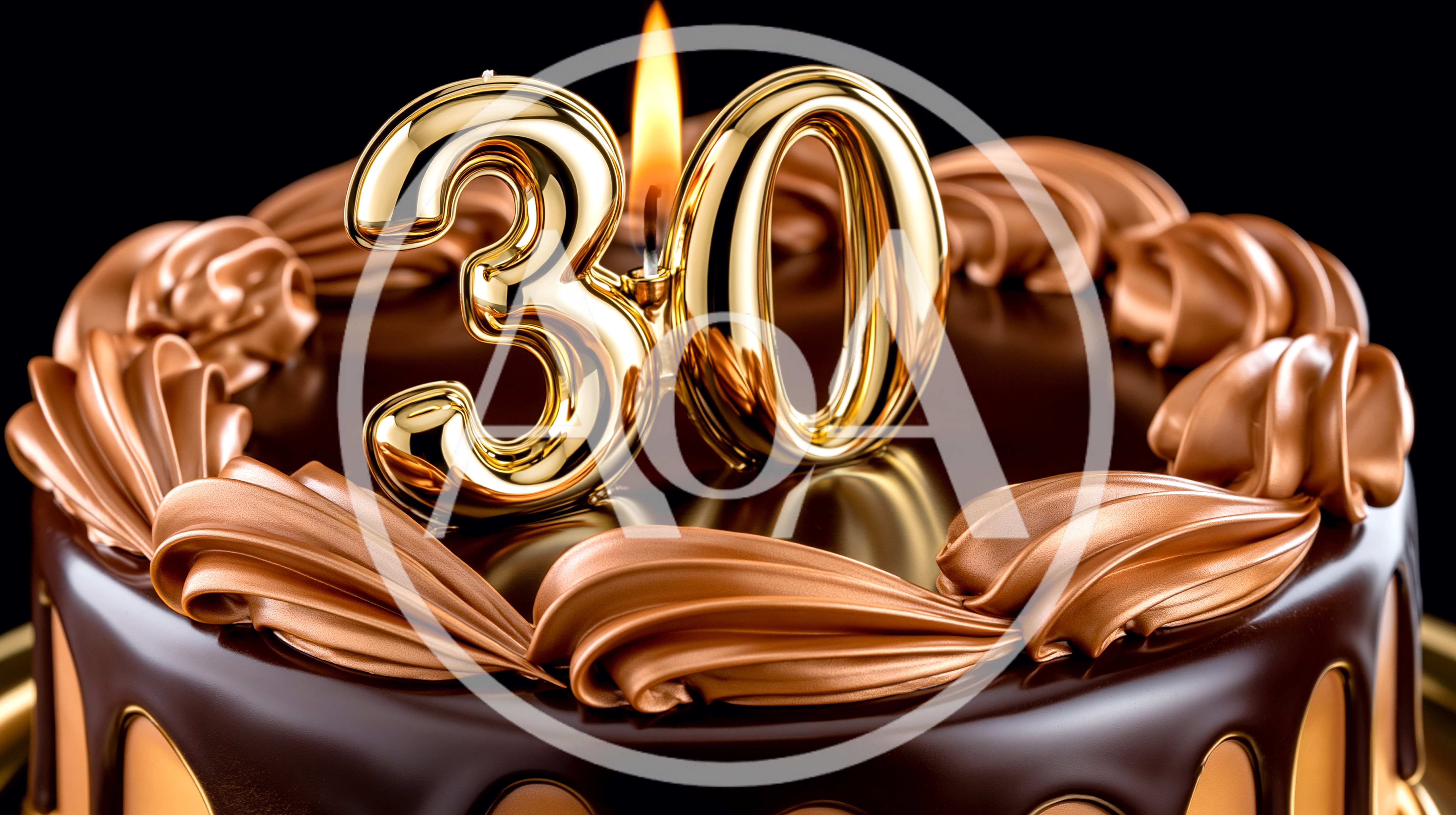 Chocolate Birthday Cake With Golden Number Thirty Candle