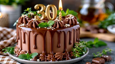 Chocolate Birthday Cake With Number Thirty Candle
