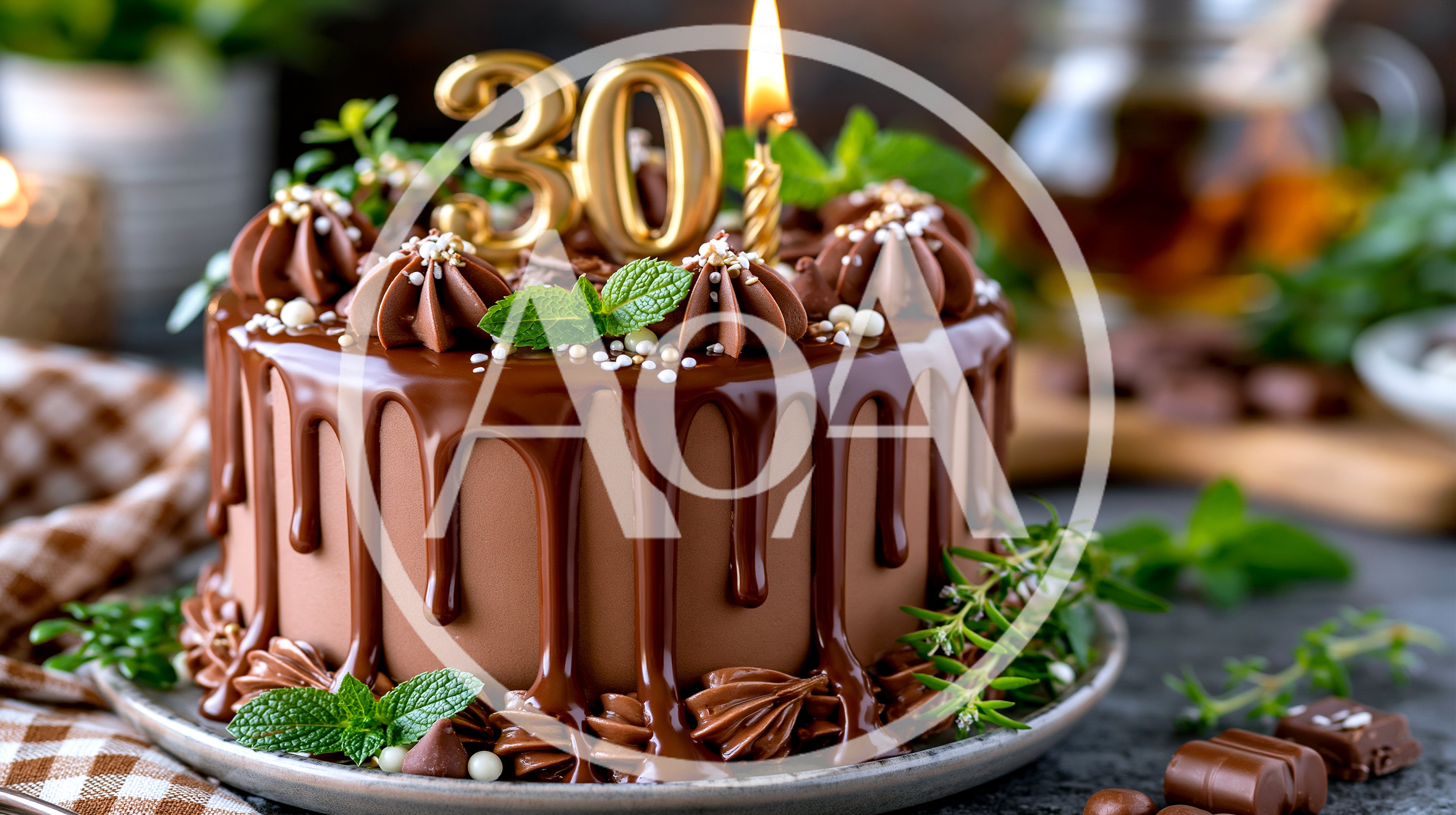 Chocolate Birthday Cake With Number Thirty Candle