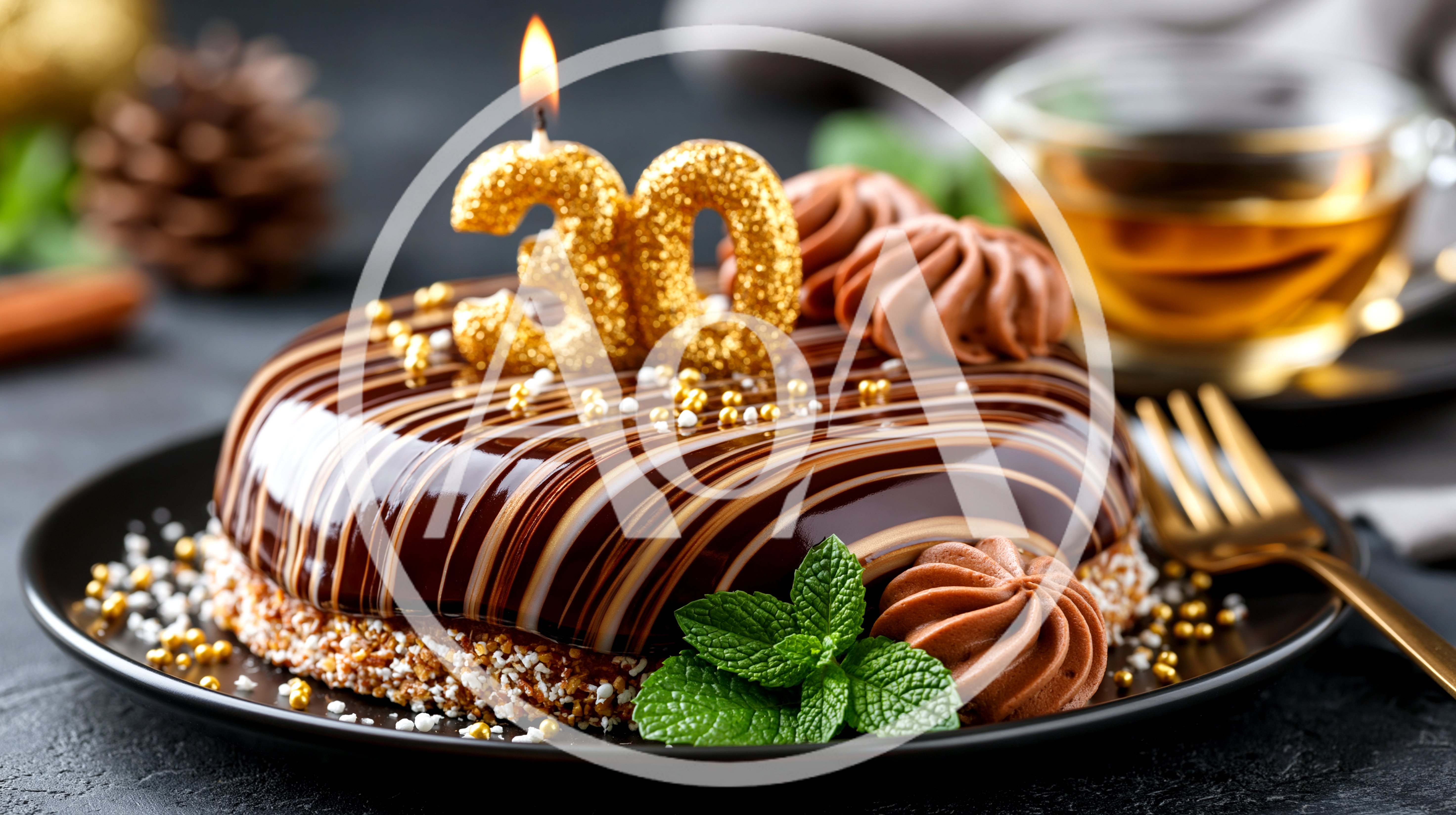 Chocolate Glazed Birthday Cake With Number Thirty Candle