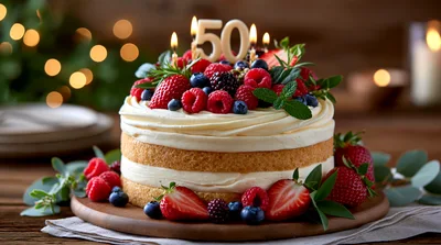 50th Birthday Celebration Cake With Fresh Berries