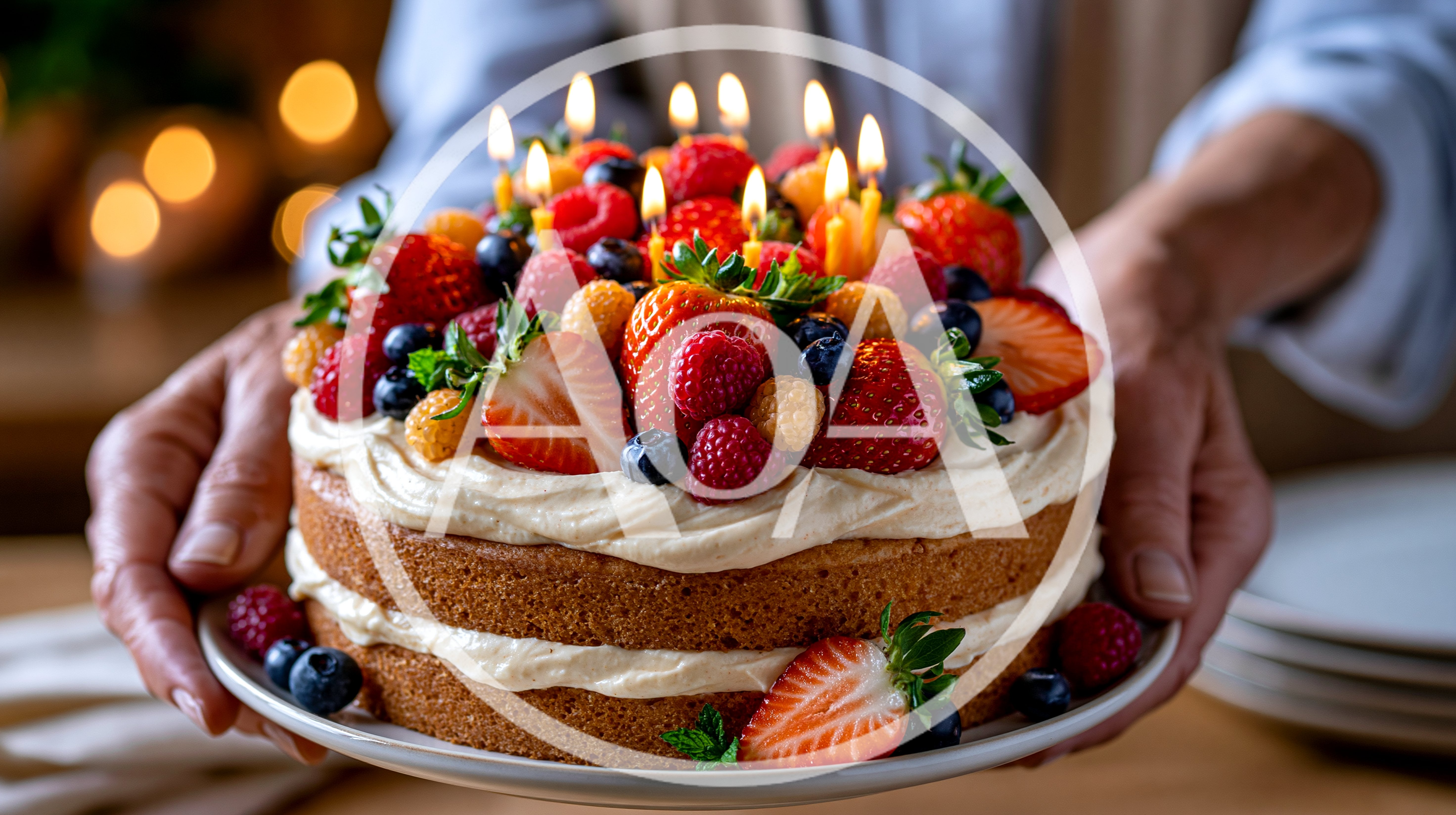 Person Holding A Fresh Strawberry Layer Cake