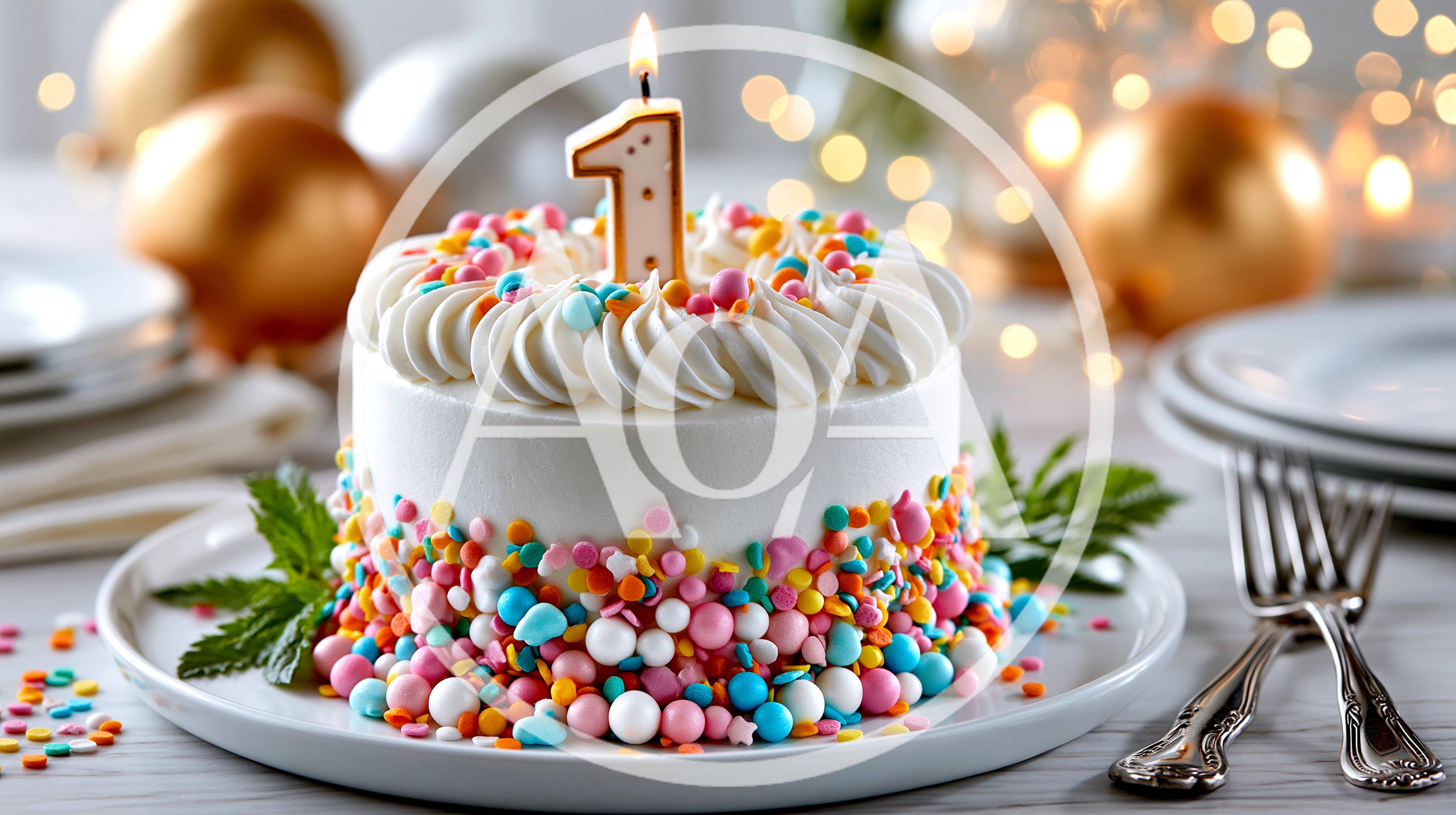 First Birthday Cake With Sprinkles And Candle