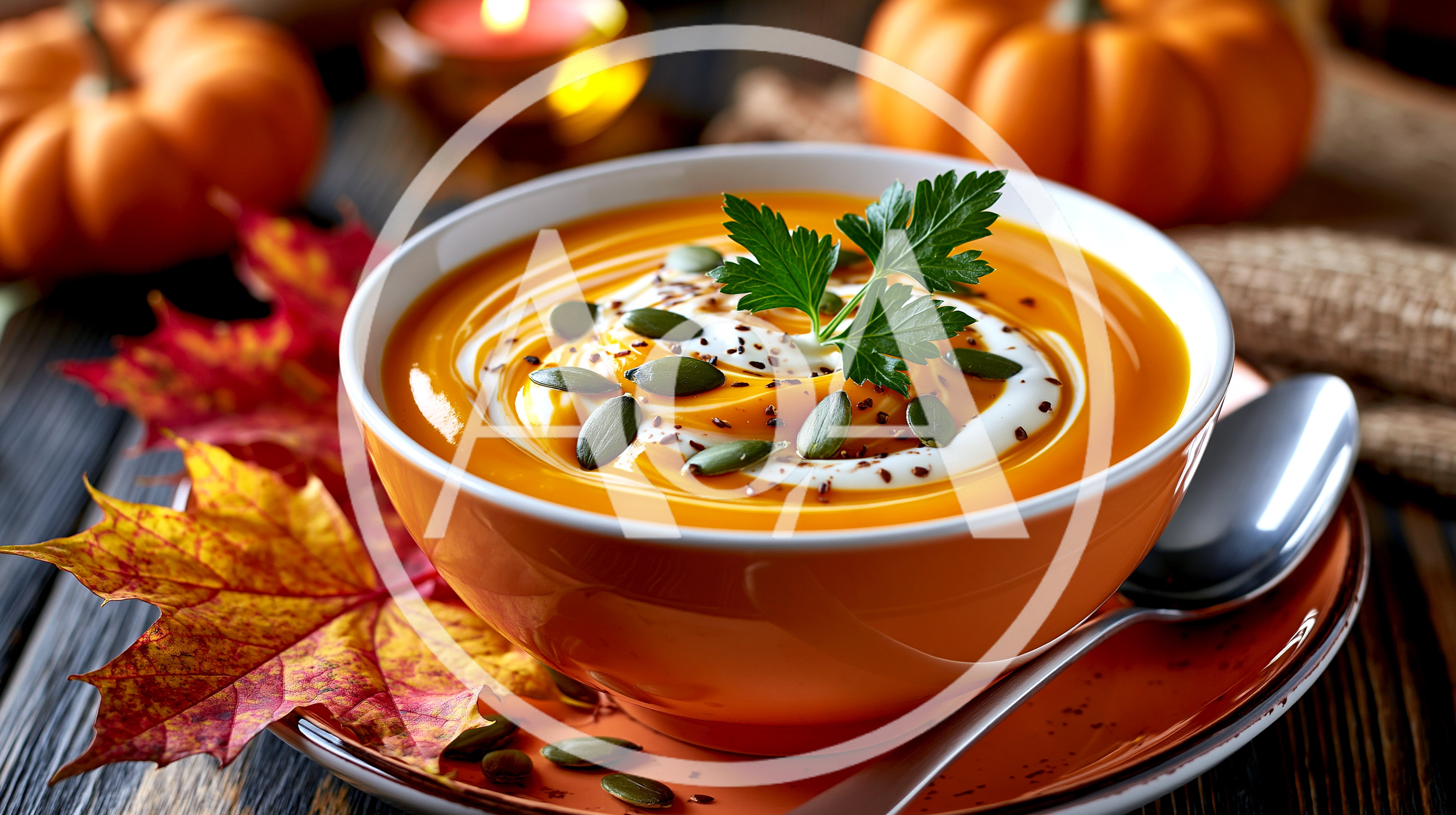 Bowl Of Creamy Pumpkin Soup With Garnish