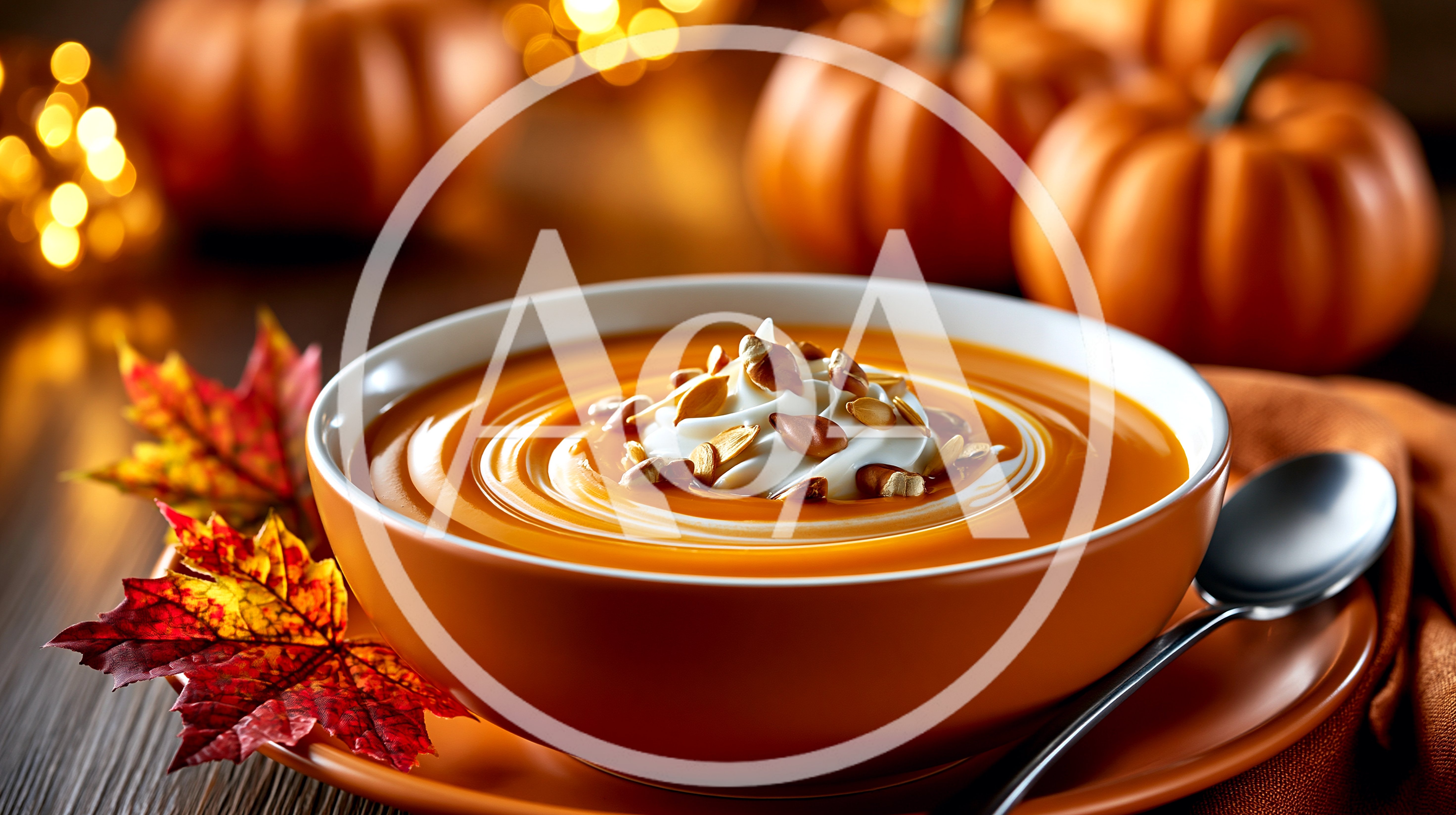 Bowl Of Creamy Pumpkin Soup With Toasted Seeds