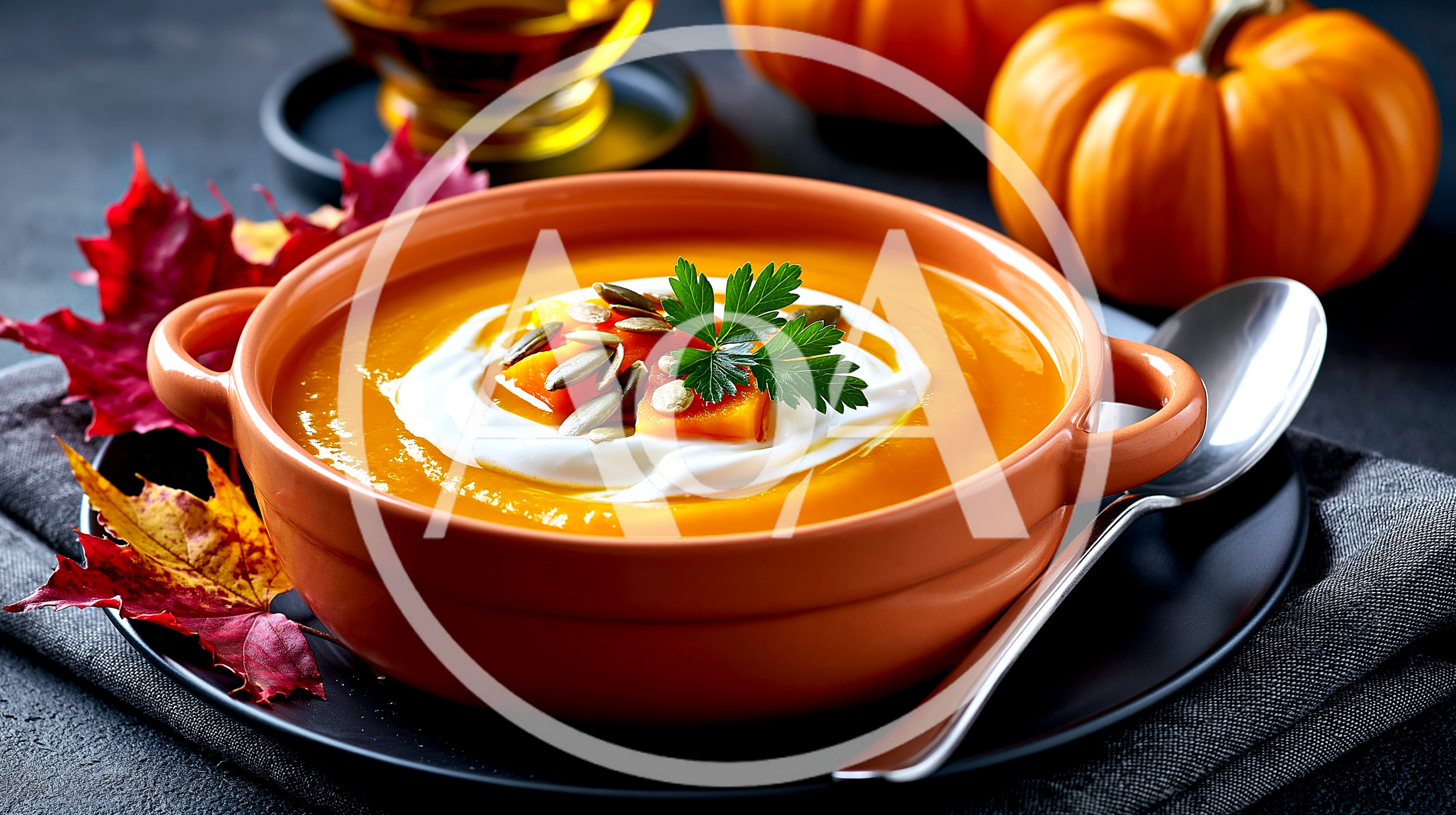 Bowl Of Creamy Pumpkin Soup With Garnish