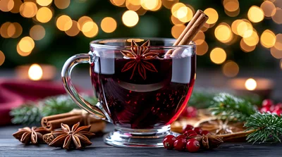 Glass Mug Of Mulled Wine With Spices