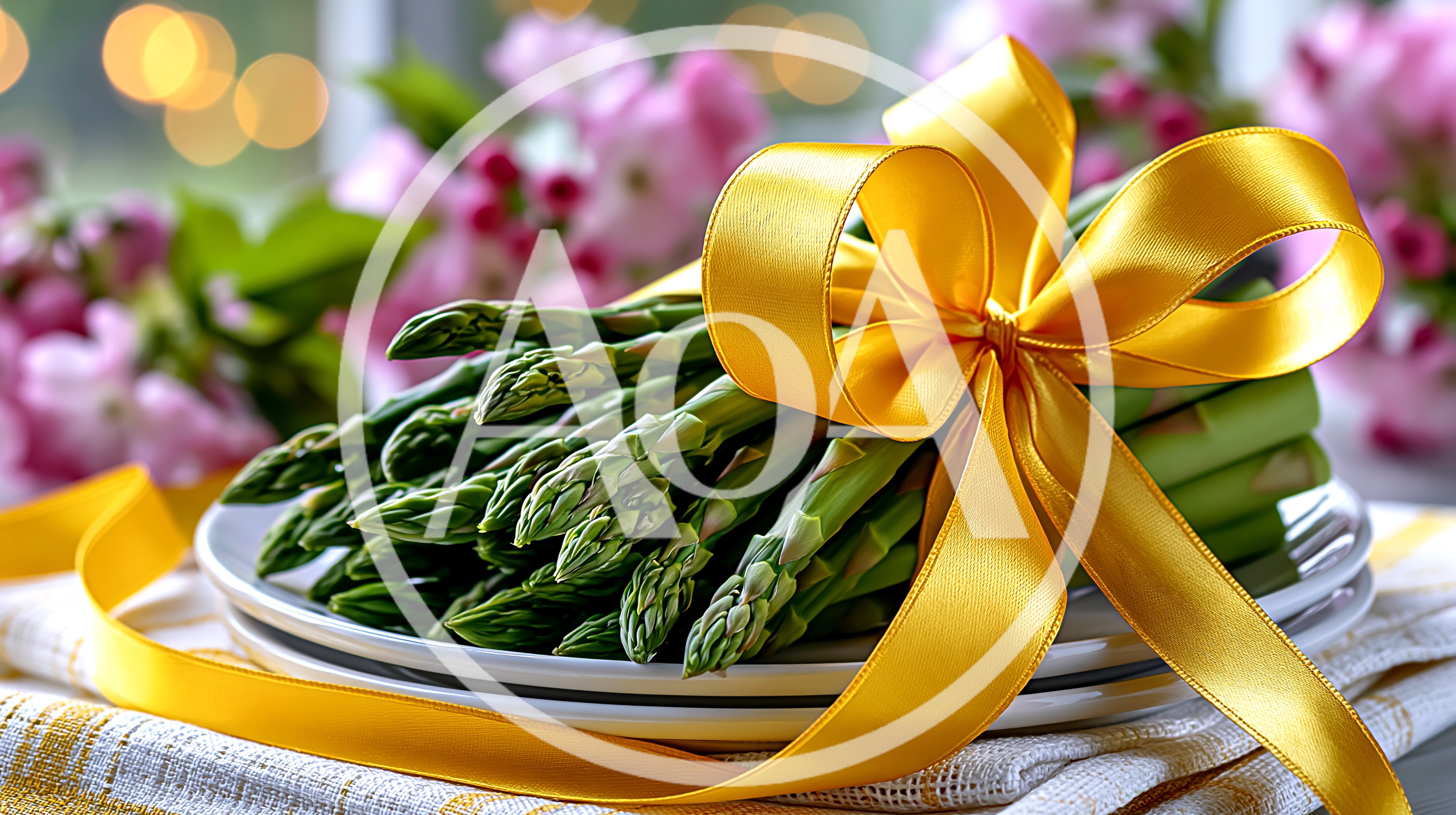 Fresh Asparagus Spears Tied With A Yellow Ribbon