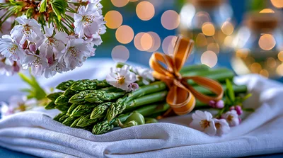 Fresh Asparagus Bundle Tied With Ribbon