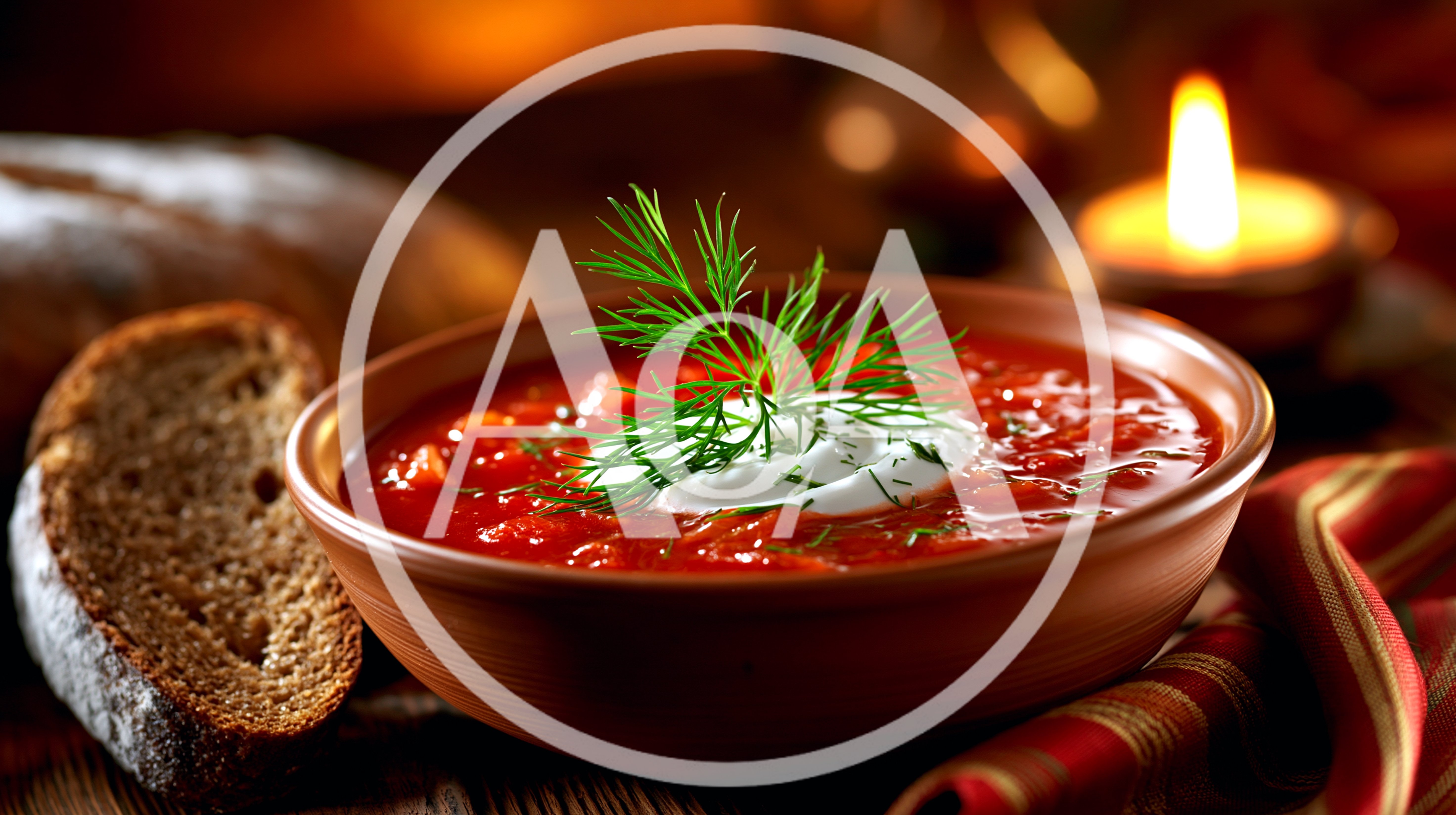 Bowl Of Traditional Beetroot Borscht Soup With Sour Cream