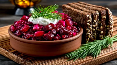 Bowl Of Beet Salad With Rye Bread