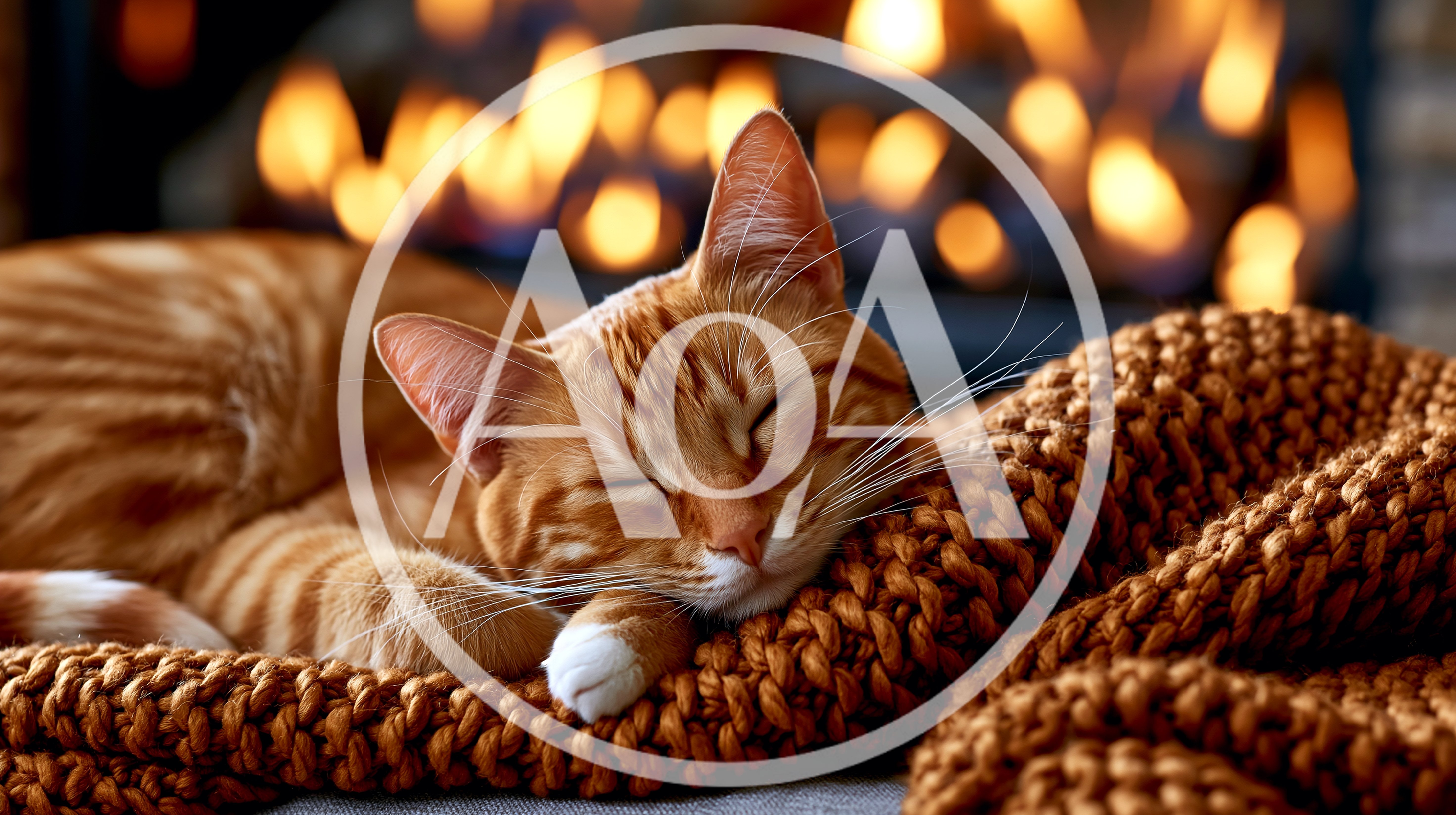 Orange Tabby Cat Sleeping On A Knitted Blanket