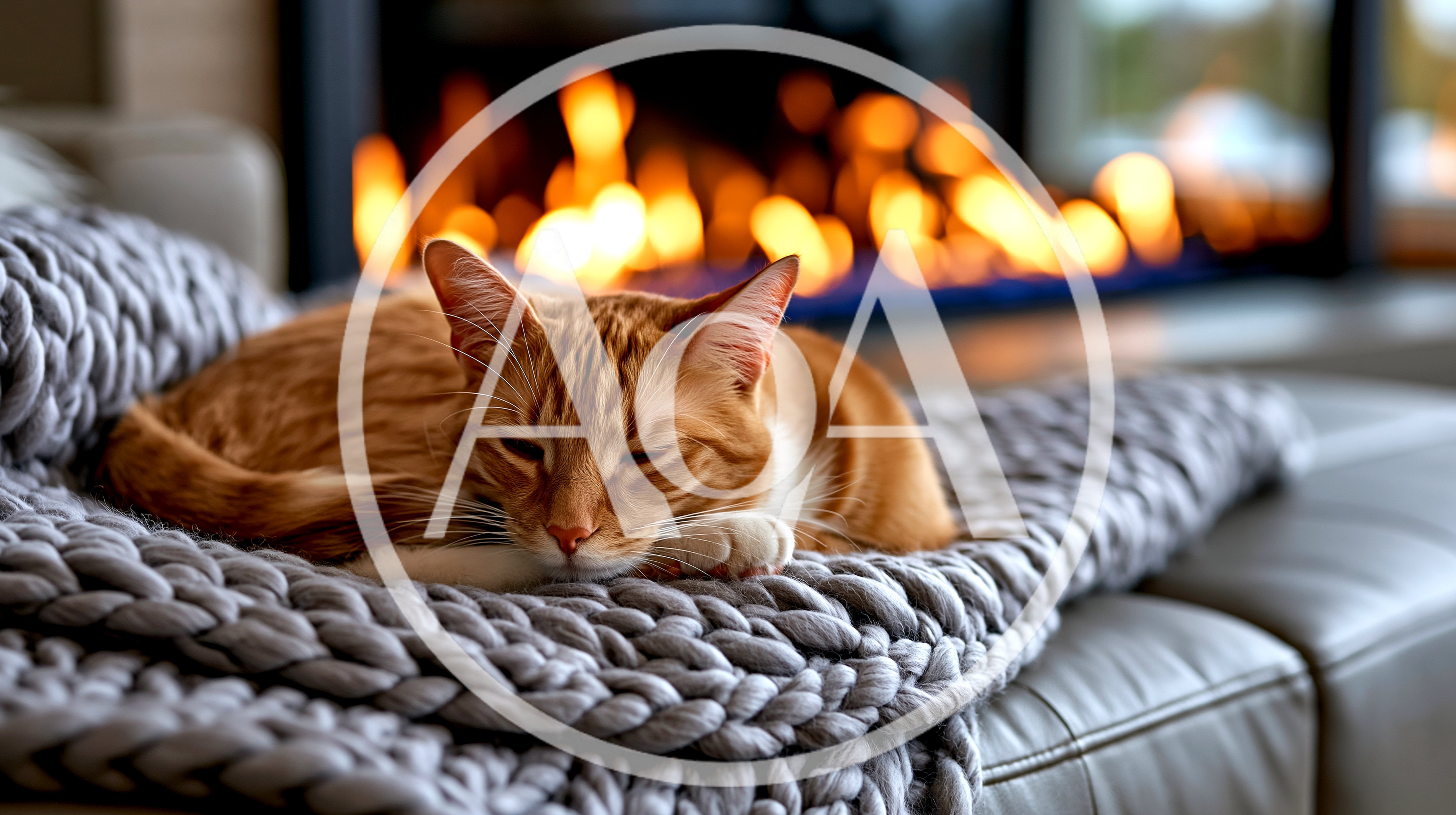 Ginger Tabby Cat Sleeping On A Chunky Knit Blanket