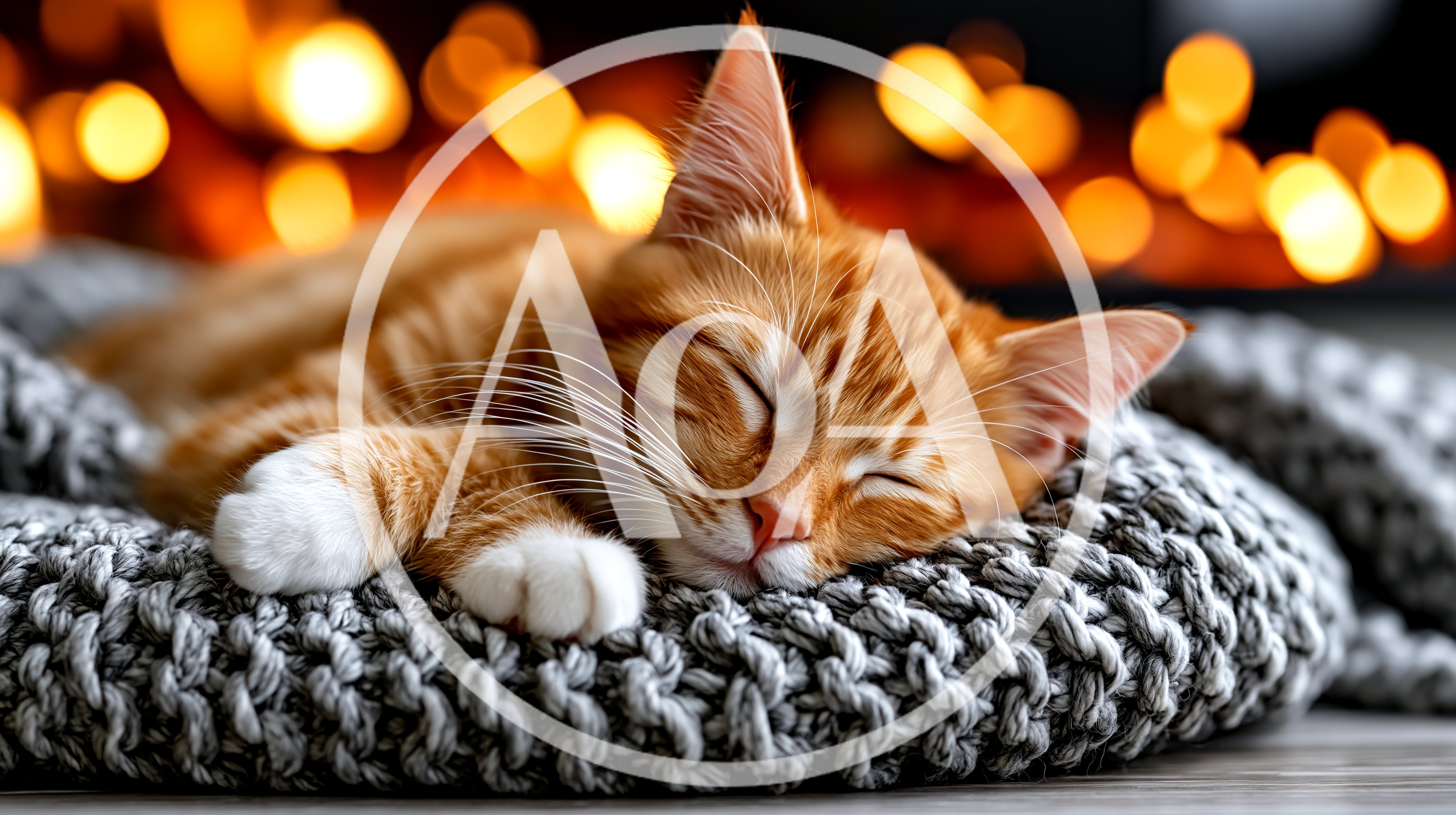 Sleeping Ginger Tabby Kitten On A Knitted Blanket