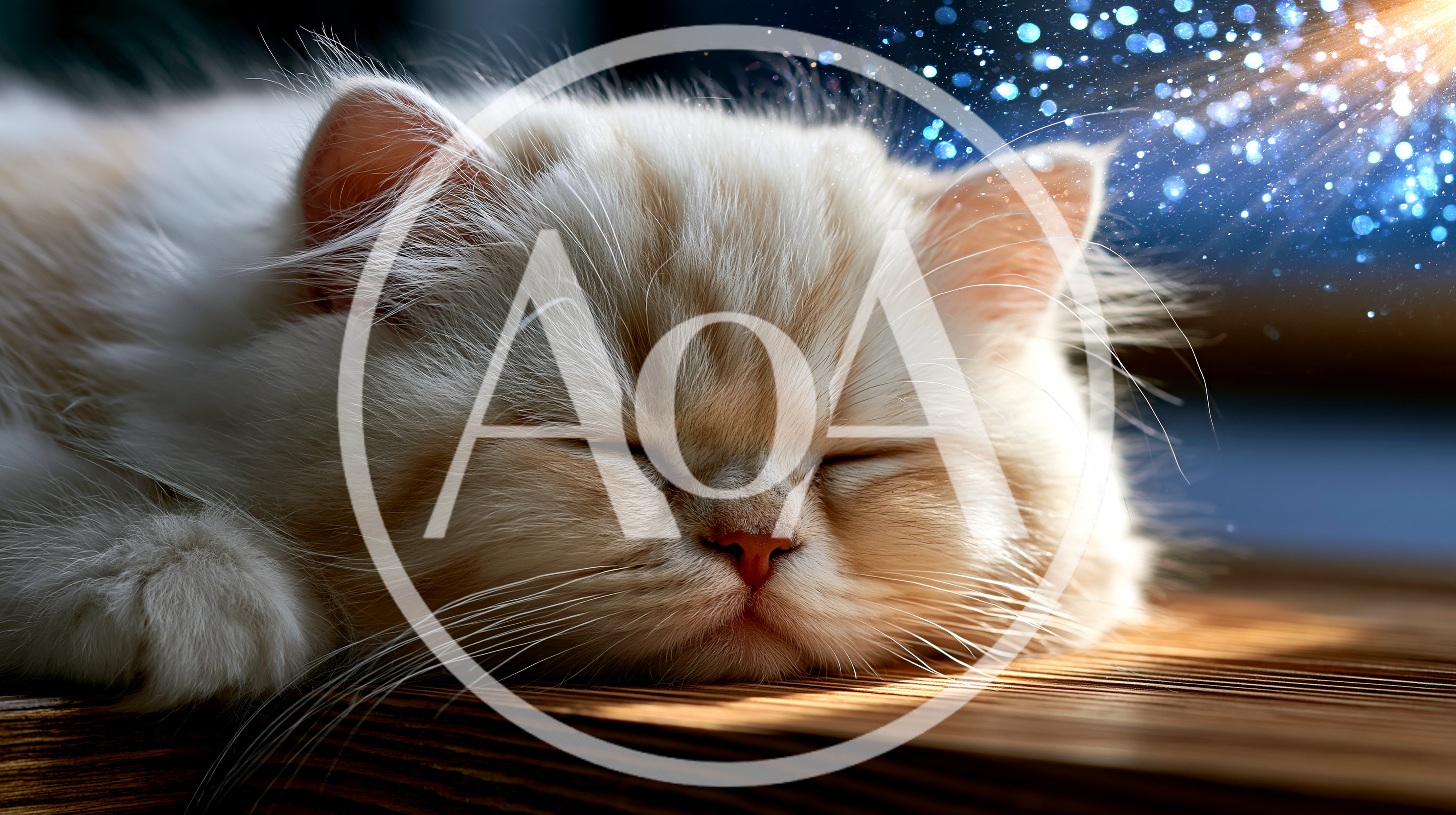Sleeping Fluffy Cream Persian Cat On Wooden Surface
