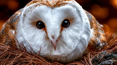 Barn Owl Resting In A Pine Needle Nest