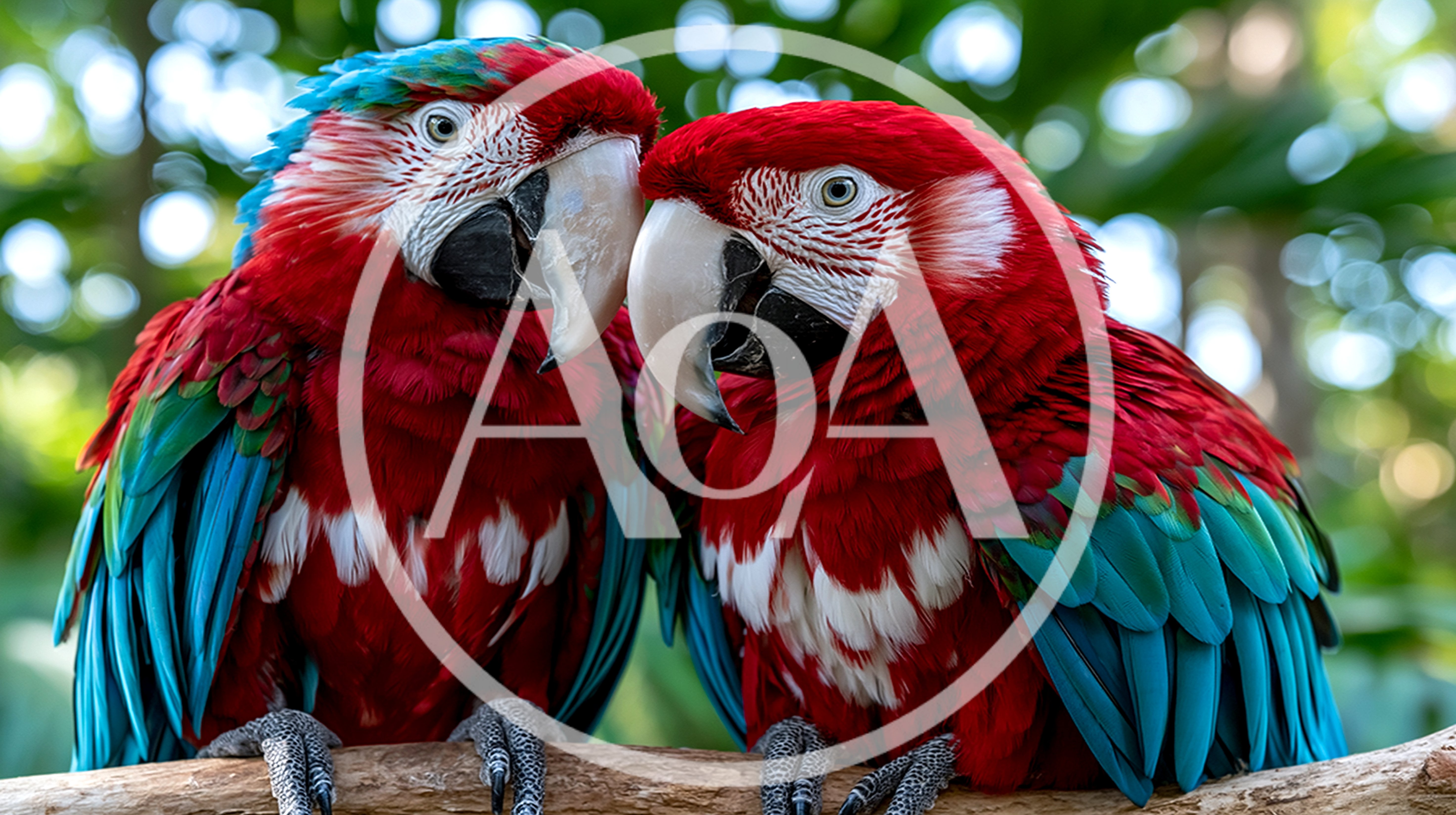 Two Vibrant Red Macaws Perched Together