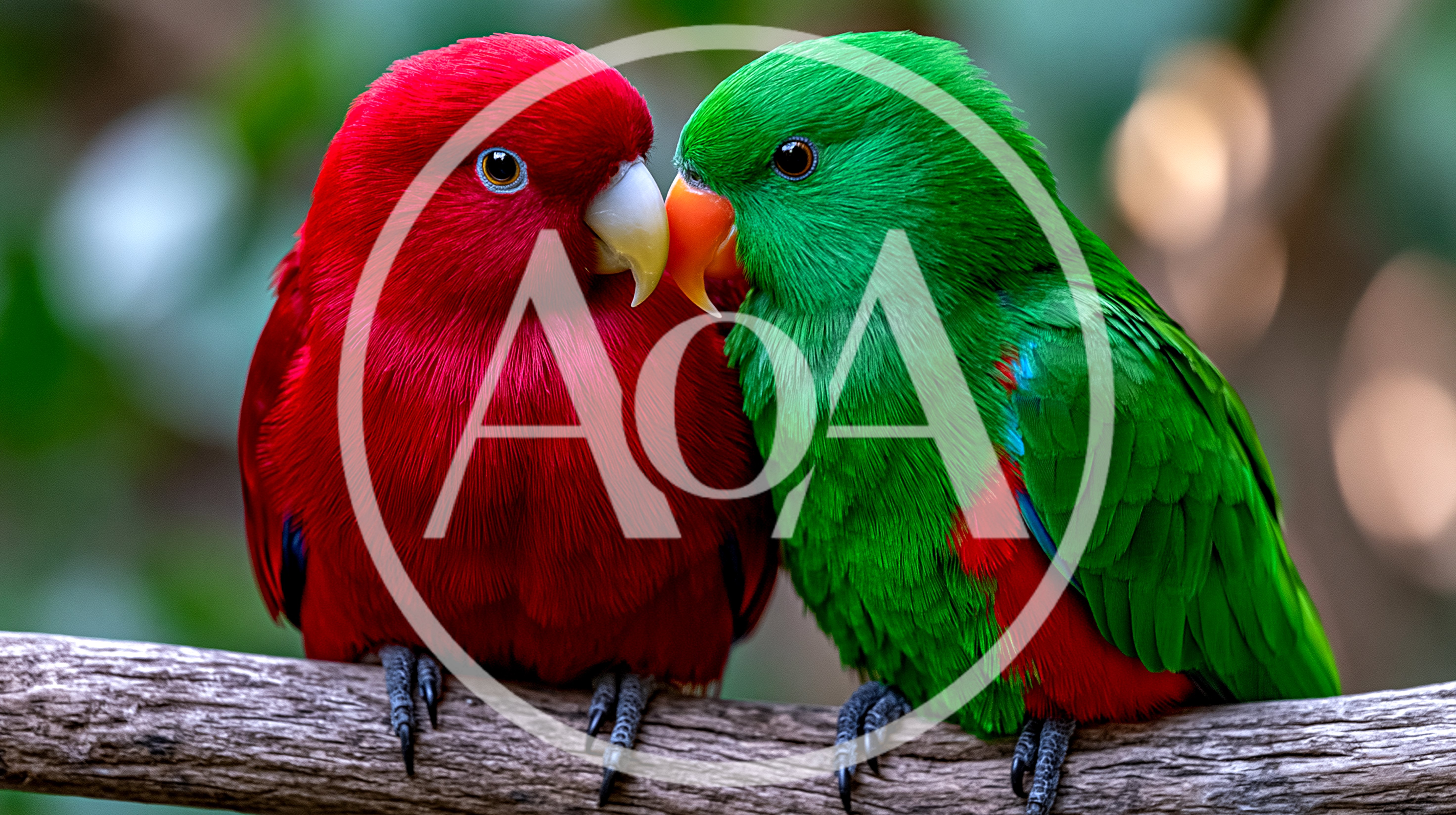 Pair Of Eclectus Parrots Perched On A Branch