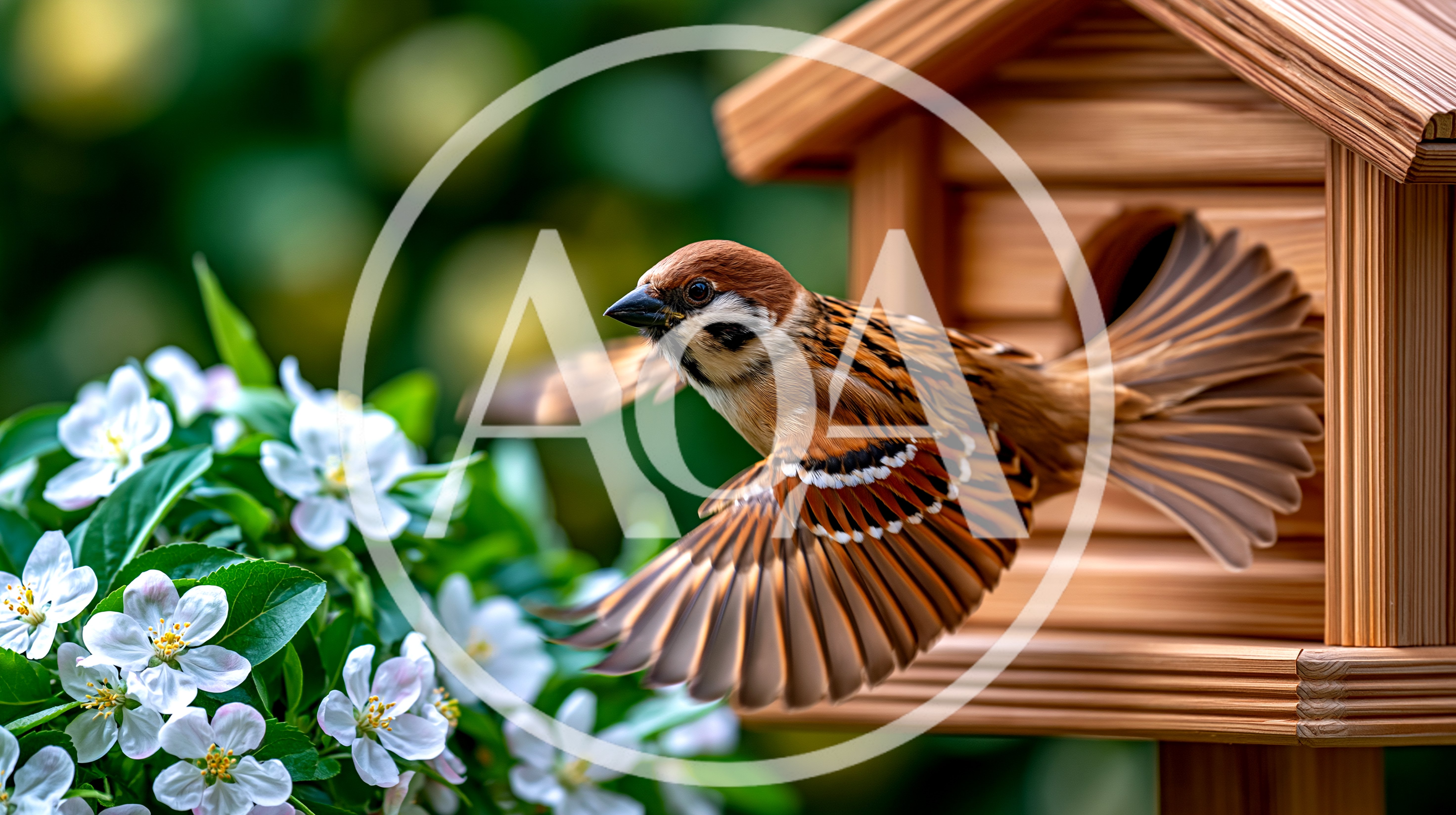 Eurasian Tree Sparrow Flying From Wooden Birdhouse