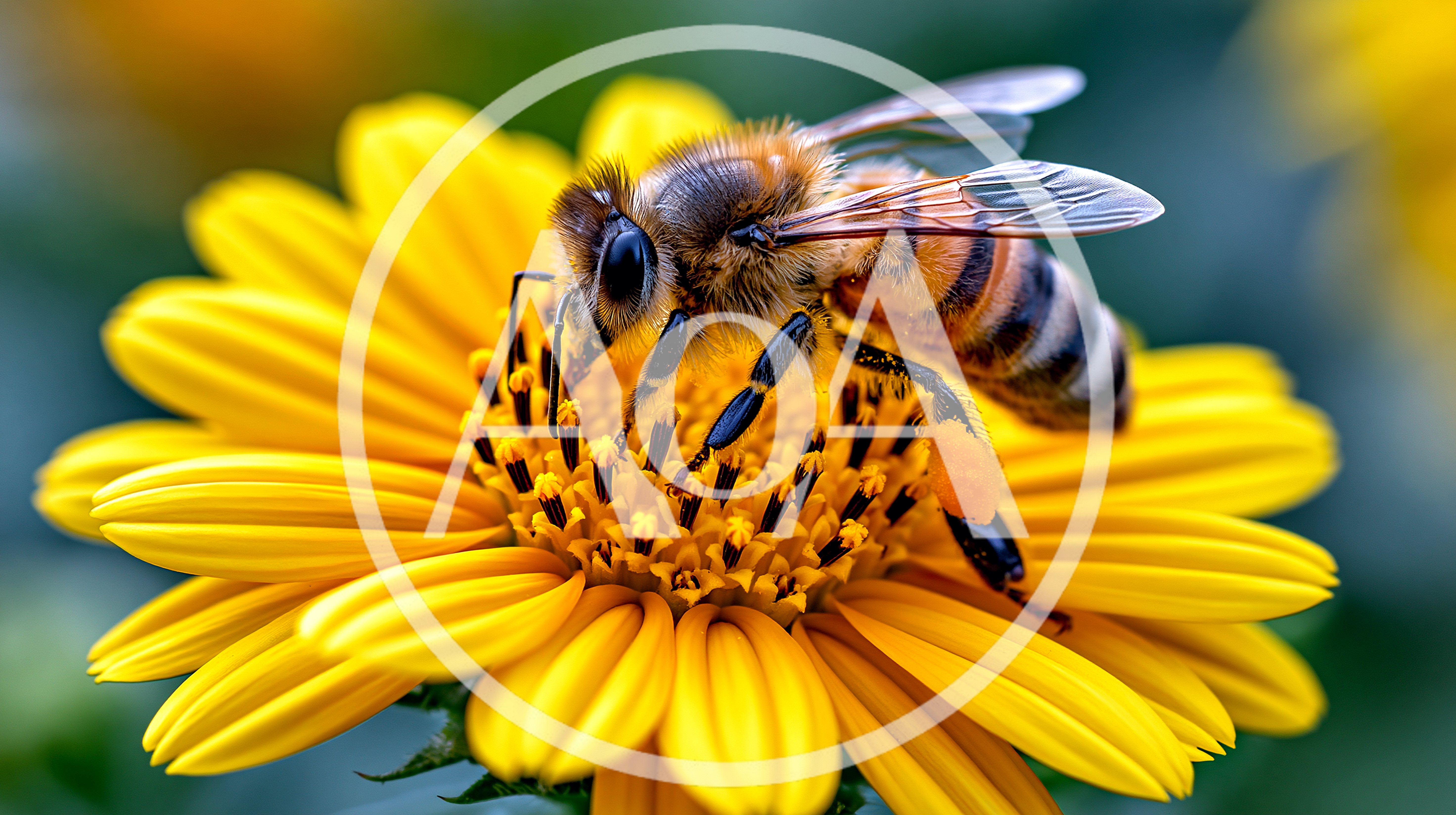 Honey Bee Foraging On A Bright Yellow Sunflower