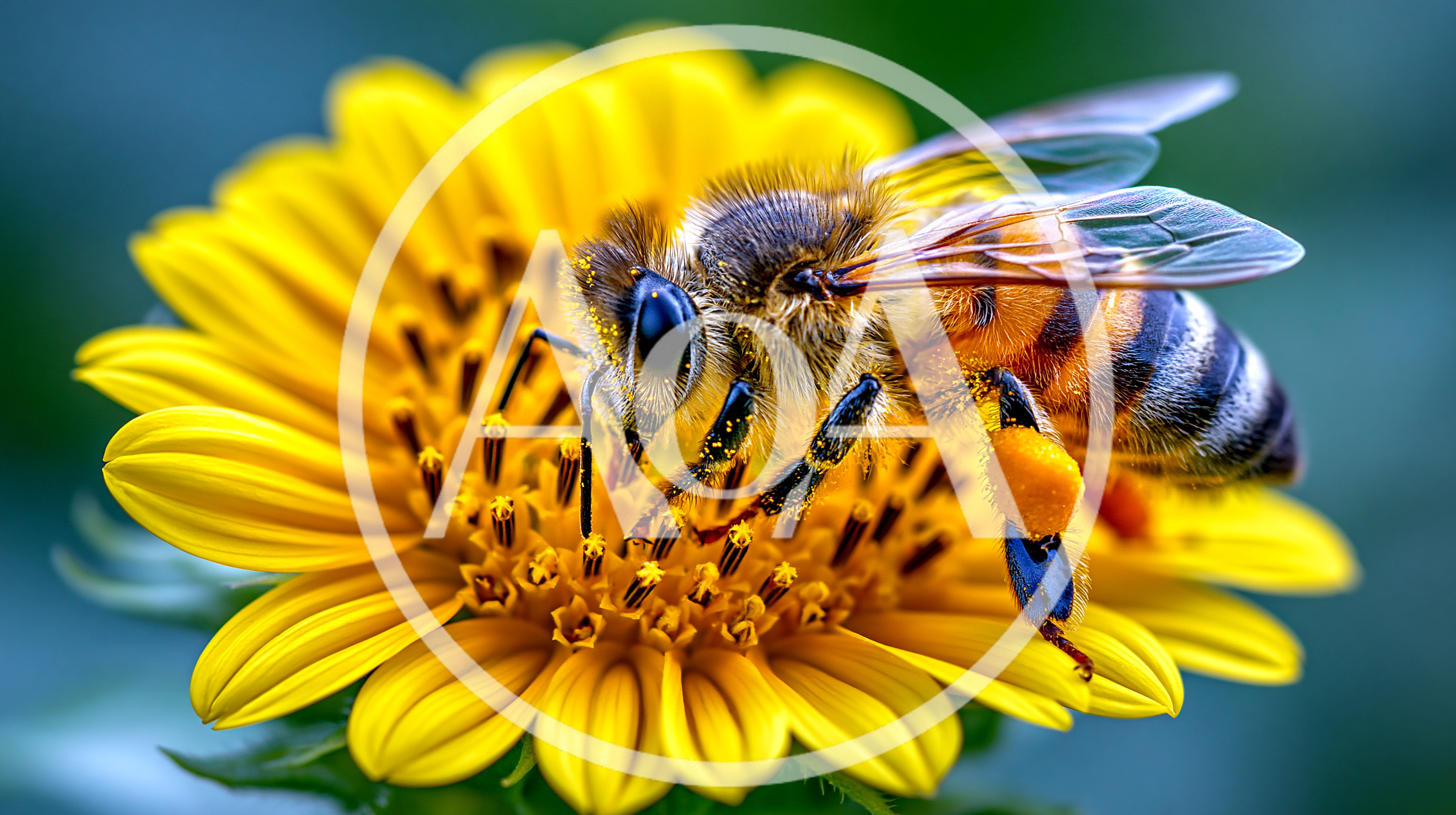 Honey Bee Collecting Pollen On A Yellow Sunflower