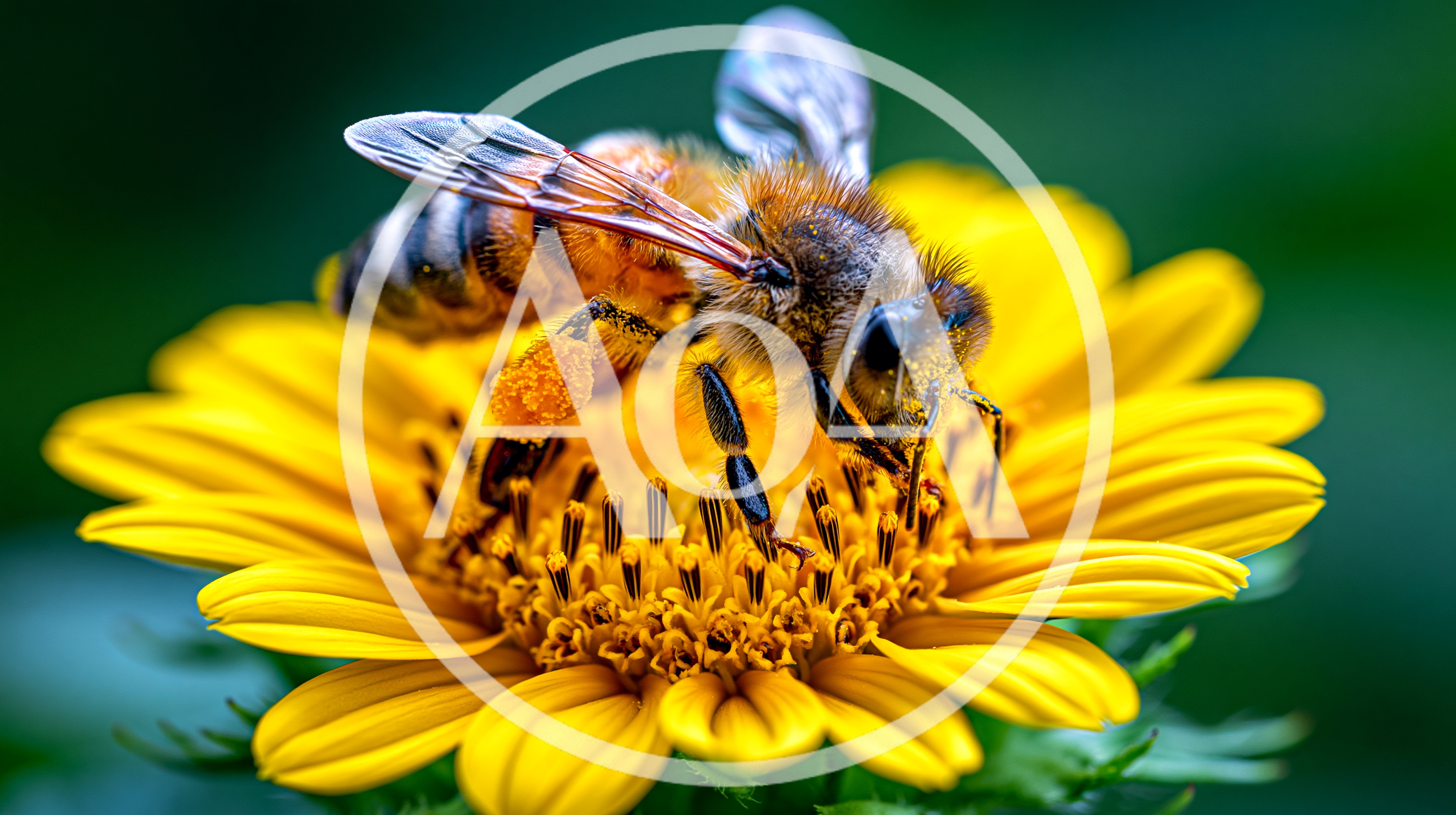 Honey Bee Collecting Pollen on a Yellow Flower