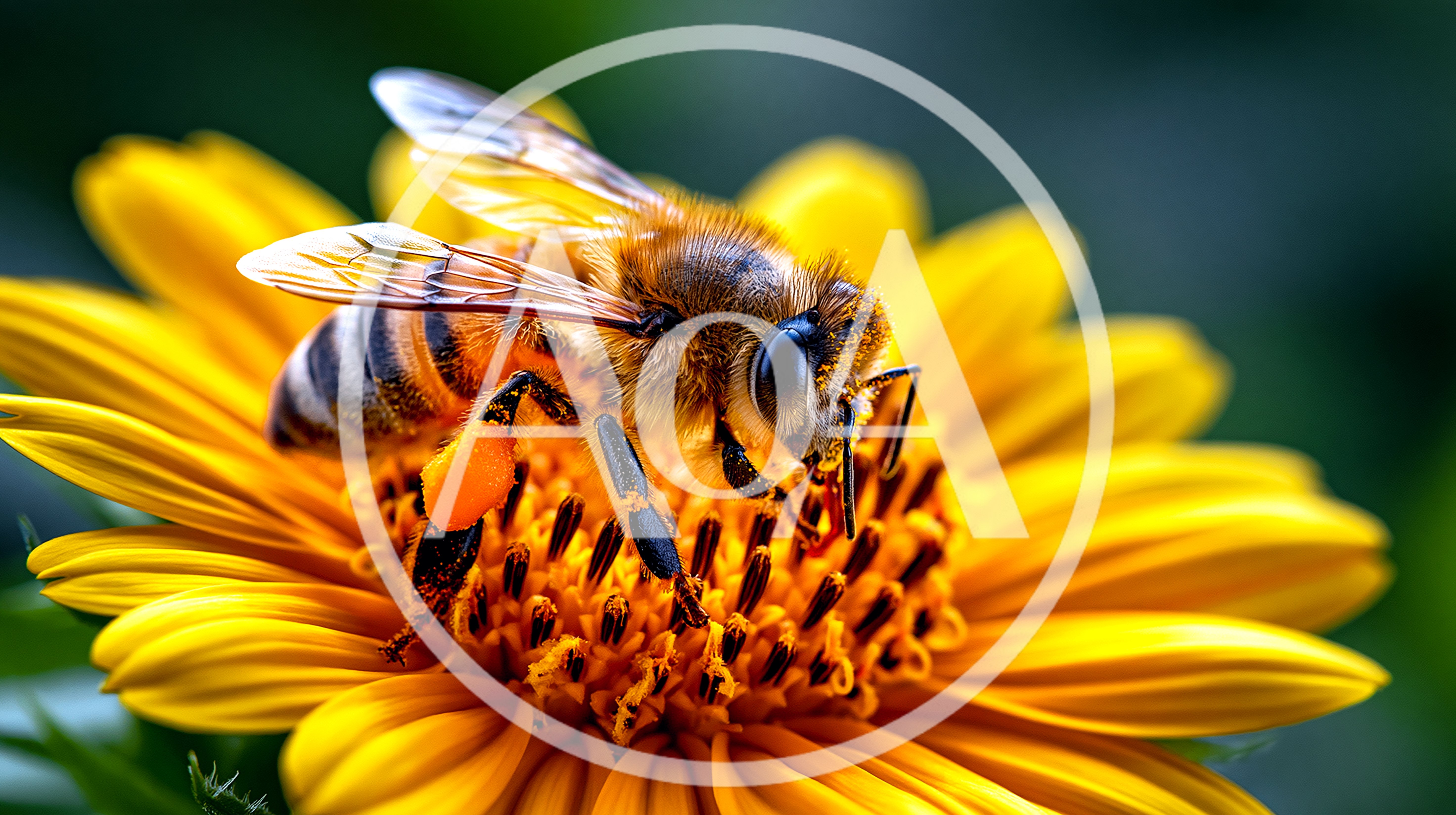 Honey Bee Collecting Pollen On A Yellow Flower