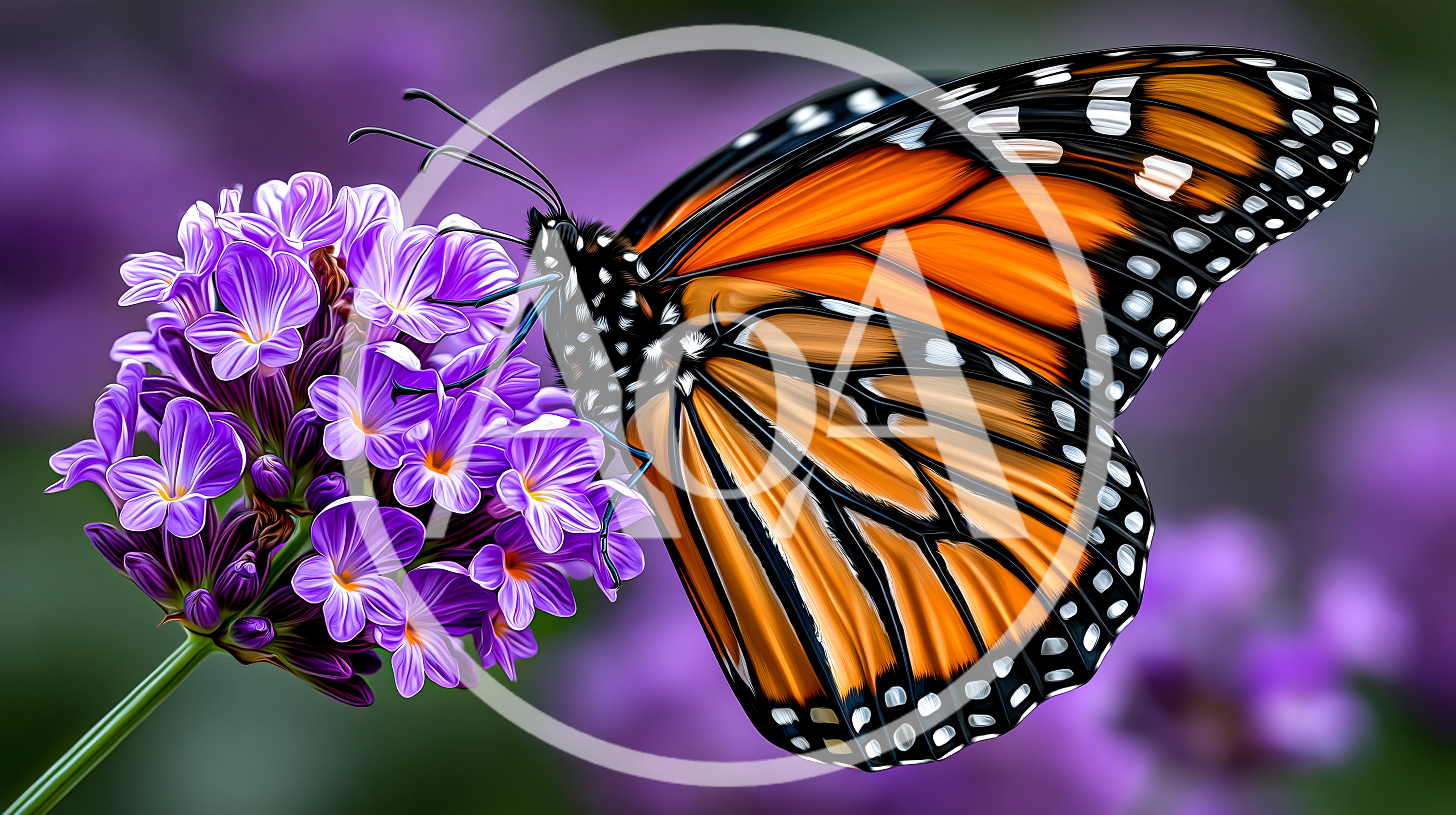 Monarch Butterfly Feeding On Purple Lavender Flowers