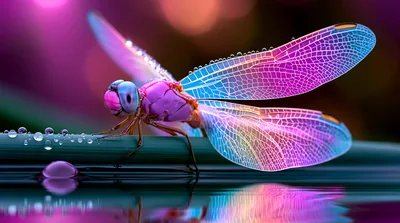 Vibrant Pink And Blue Dragonfly Resting On Stem