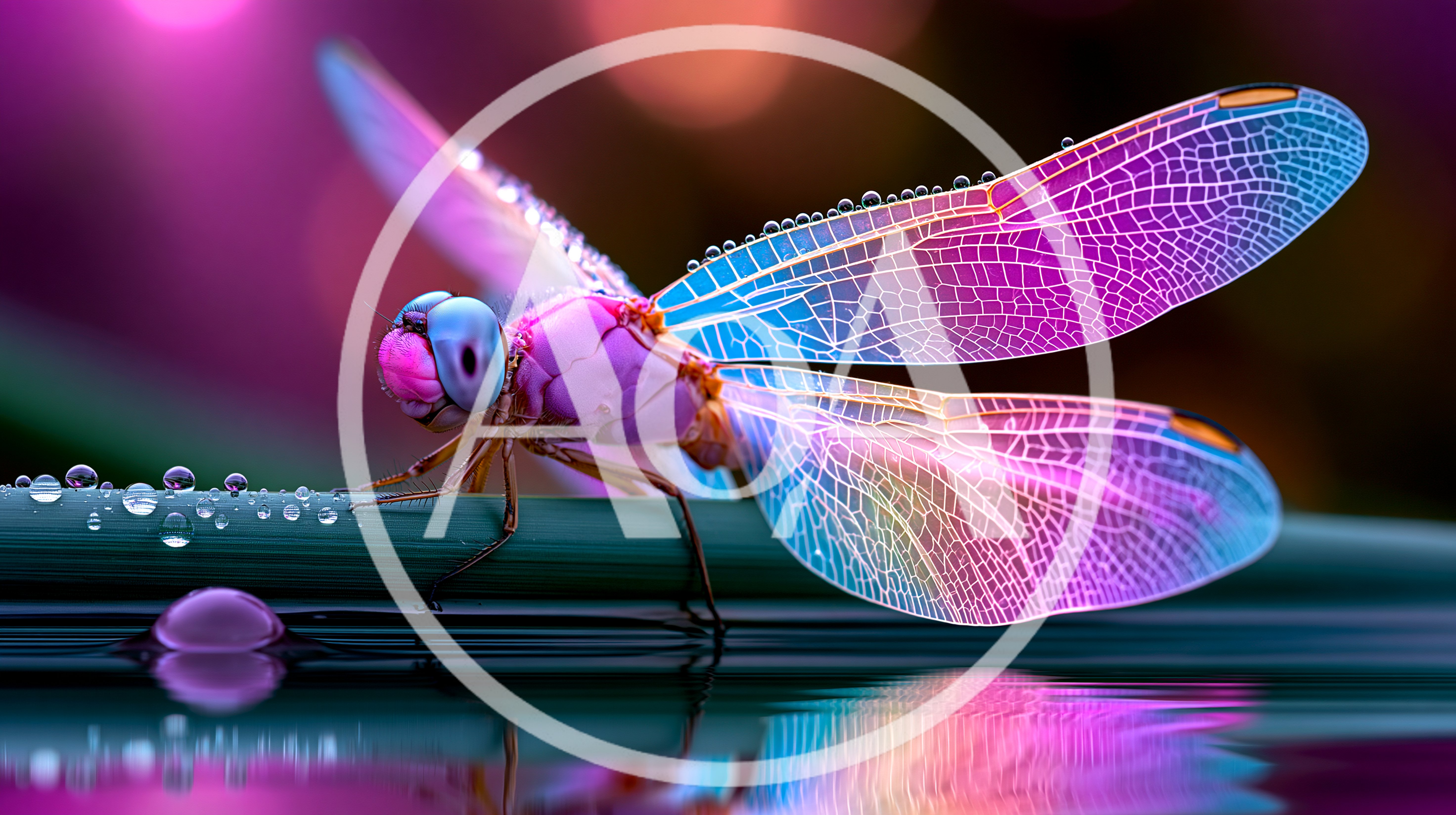 Vibrant Pink And Blue Dragonfly Resting On Stem